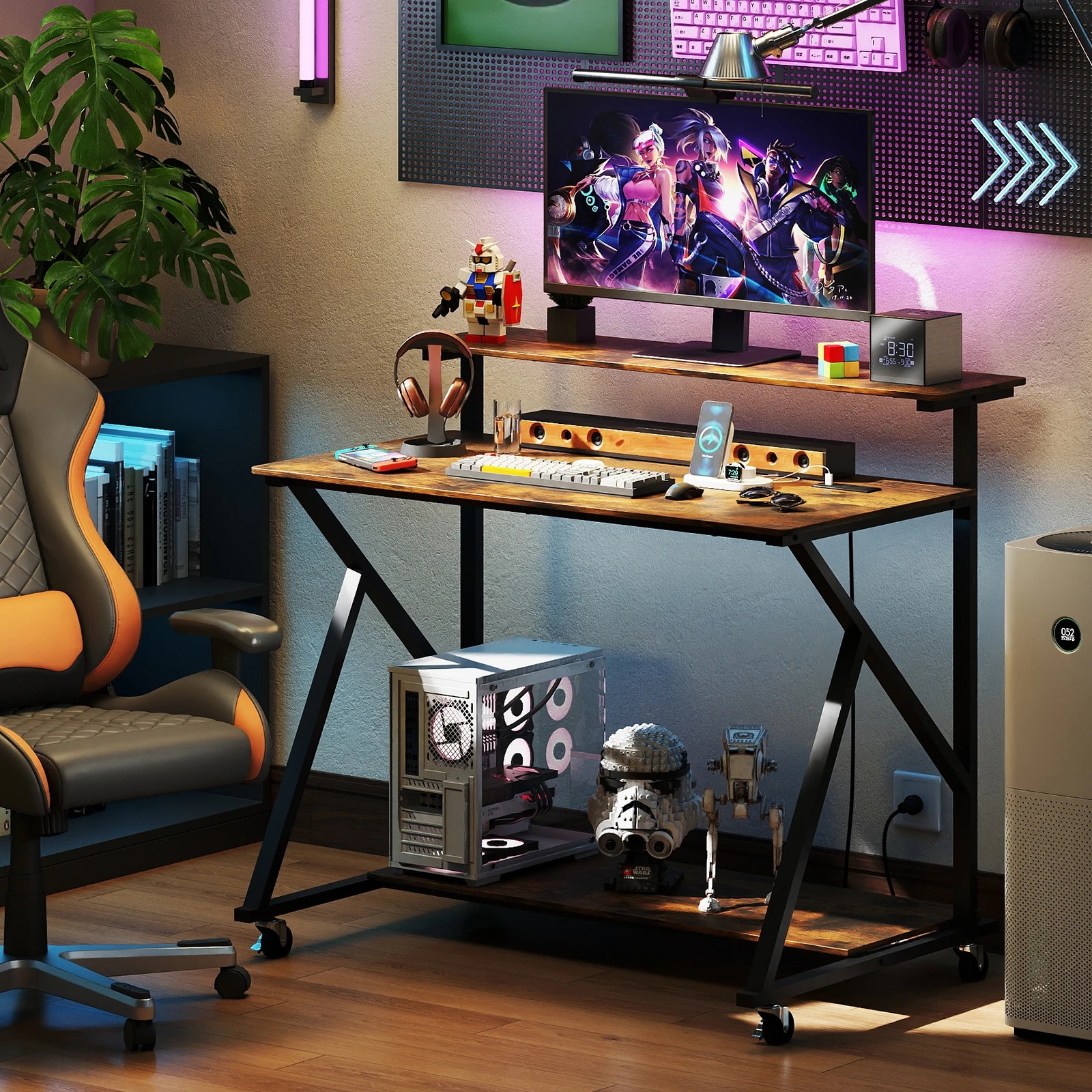 3 Costway Mobile Computer Desk Office Study Desk Gaming Writing Table w/Monitor Stand, 3 of 3