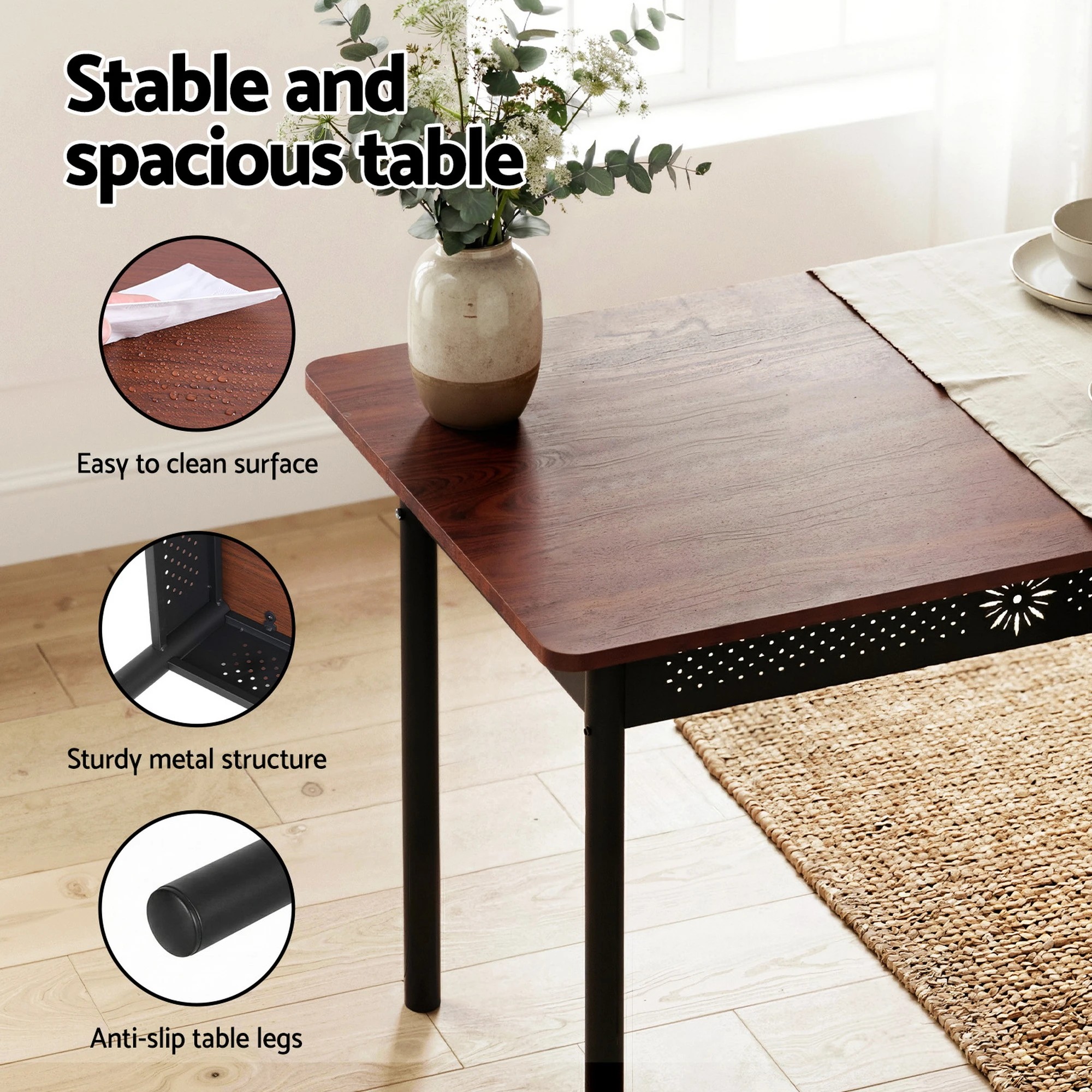 4 Artiss Dining Table and Chairs Set of 5 Compact Kitchen Furniture - Brown, 4 of 6