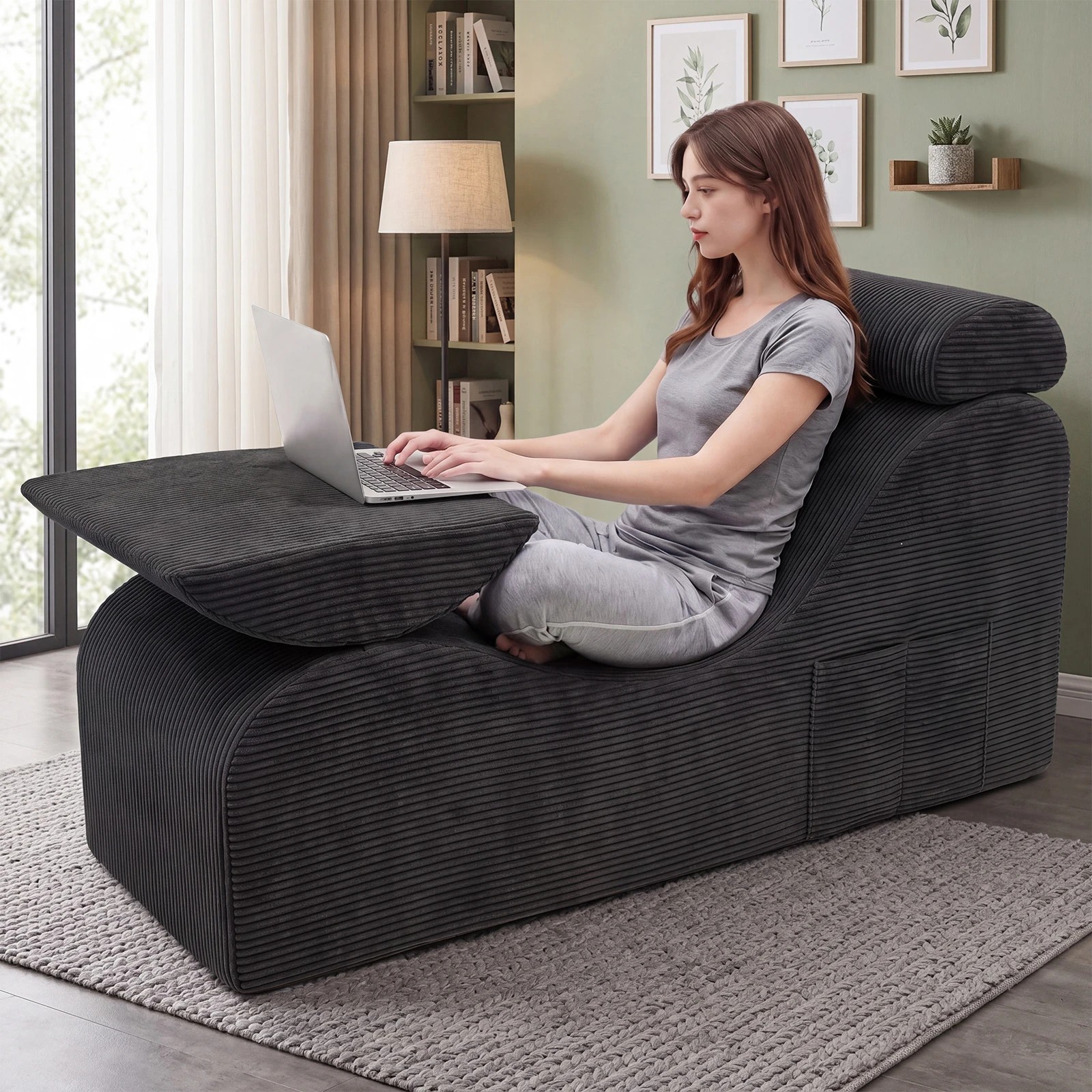 9 Advwin Convertible Yoga Chair Ergonomic with Headrest Lumbar Pillow Ottoman - Grey, 9 of 10
