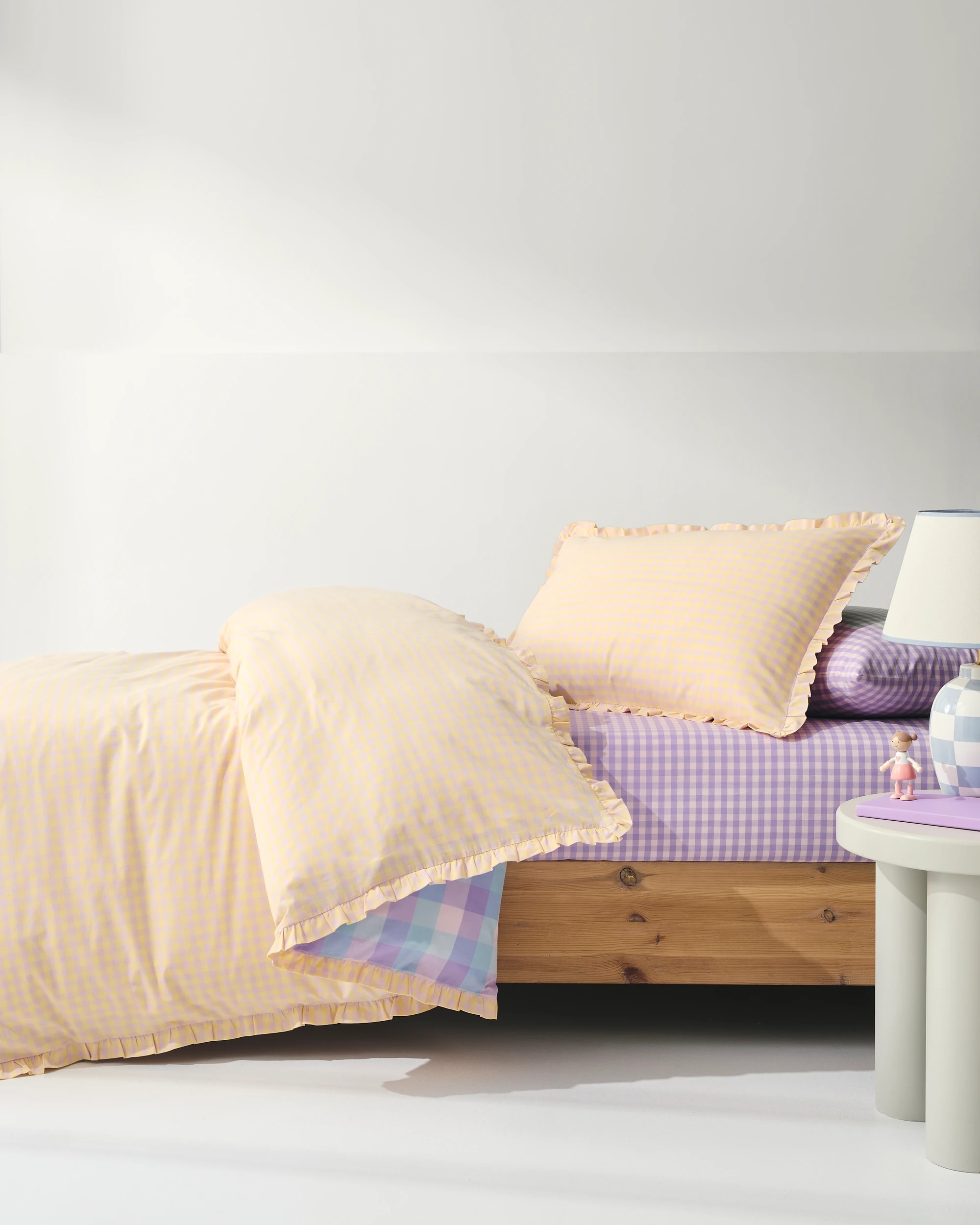 1 Target Grayson Gingham Cotton Ruffle Quilt Cover Set - Single Bed - Purple, 1 of 10