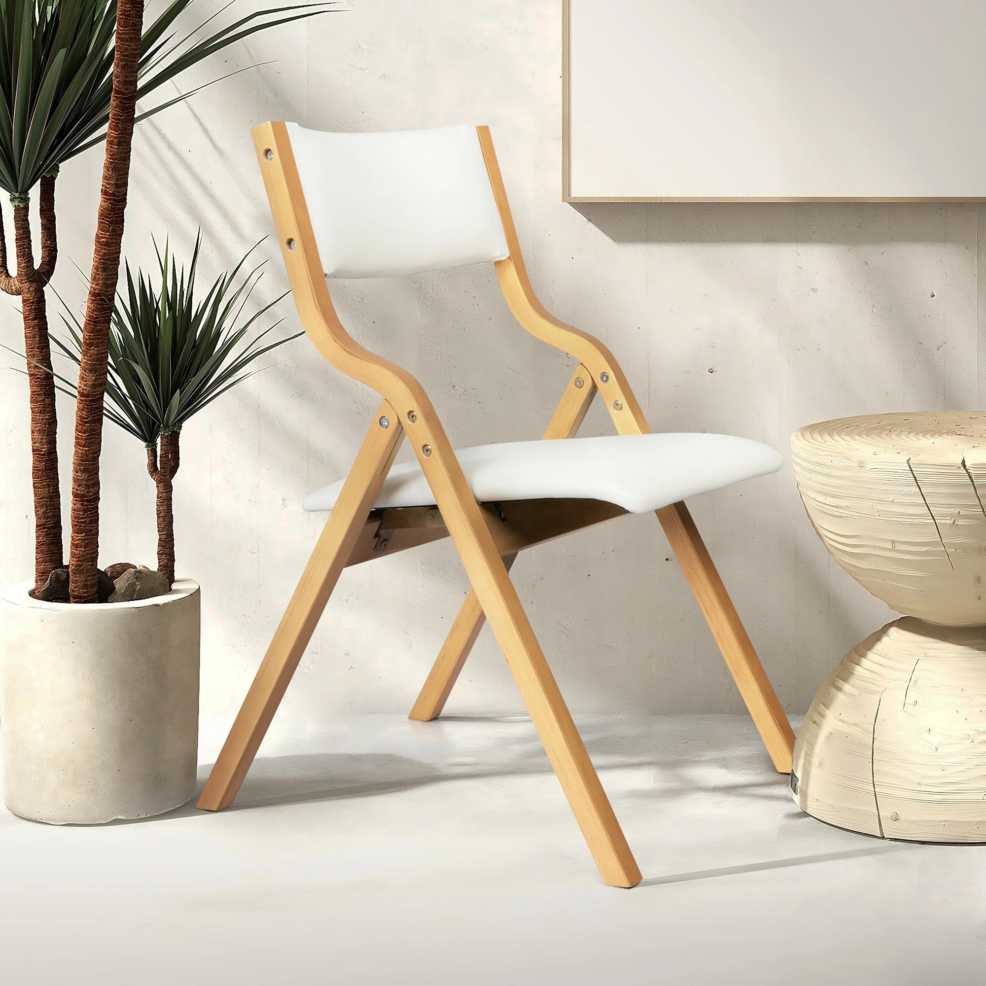 6 Levede 1 Set Of 8 Foldable Dining Chairs - Beige, 6 of 7