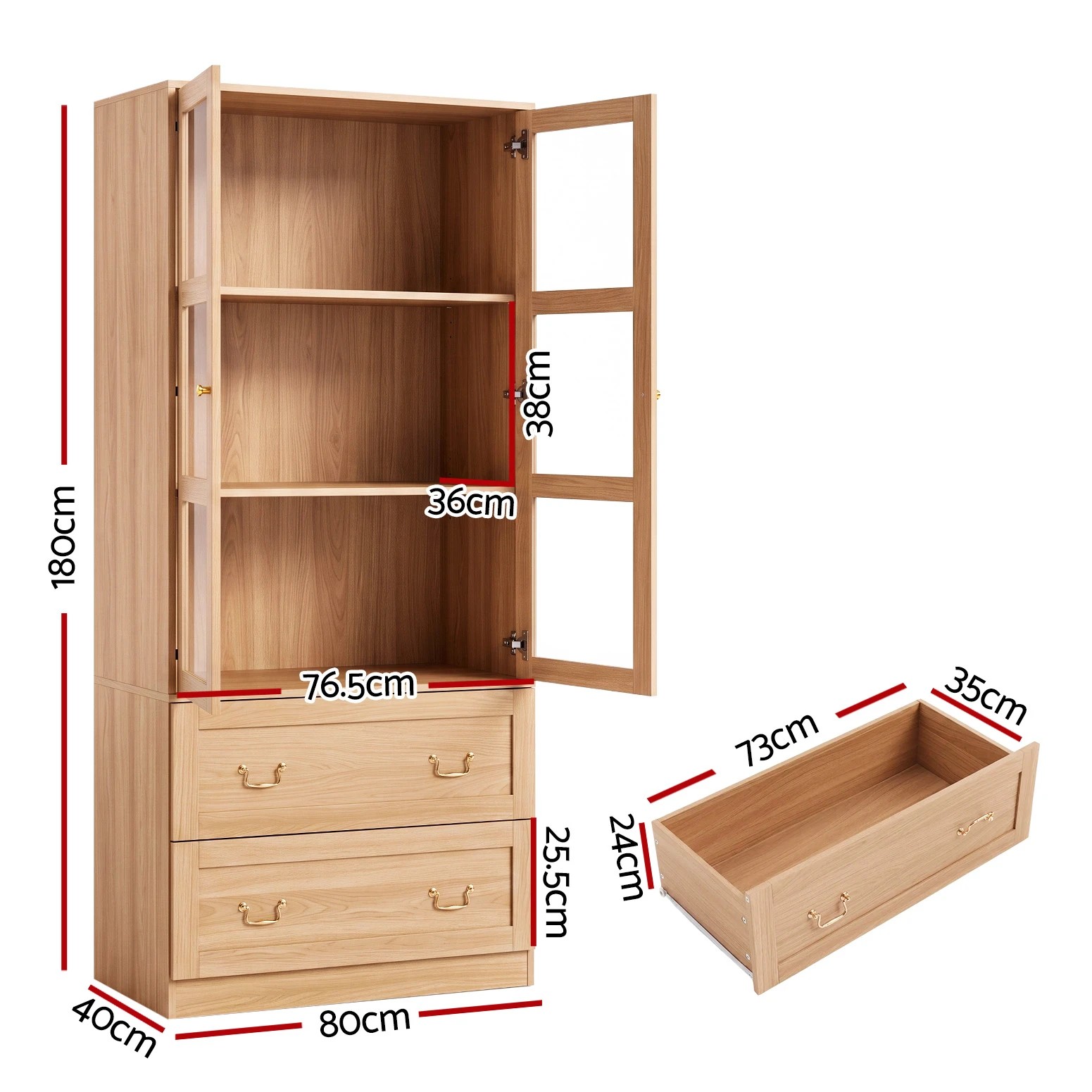 4 Artiss Buffet Cabinet Sideboard Pantry Kitchen Storage 180cm Wood - Natural, 4 of 9