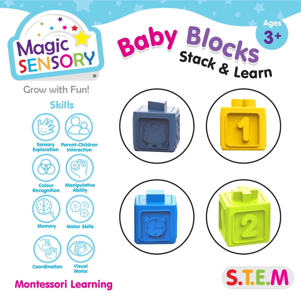 4 Magic Sensory Educational Baby Blocks - Stack & Learn, 4 of 8