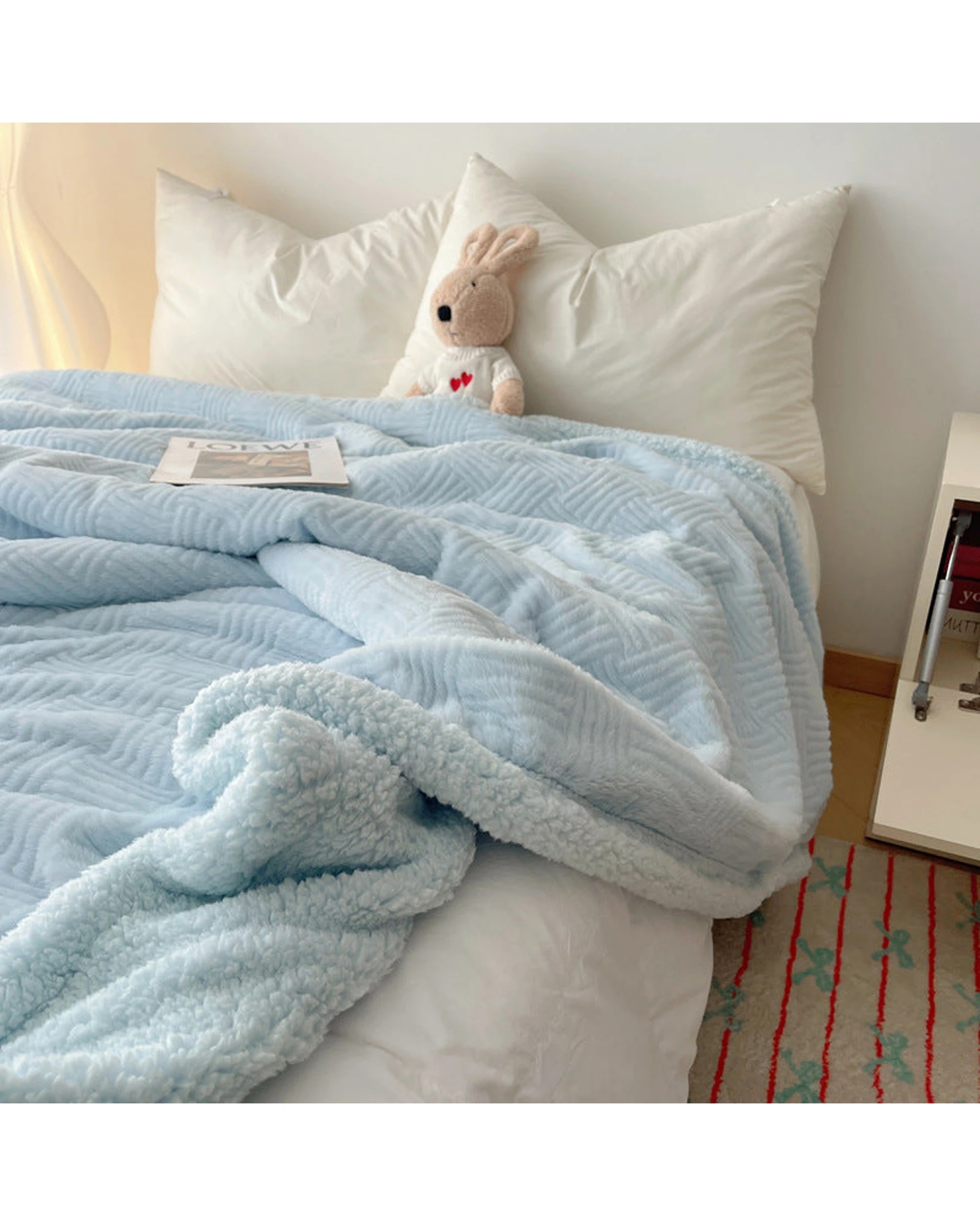5 Cotton More Large Faux Rabbit Plush Blanket Throw 200x230cm Sky - Blue, 5 of 7
