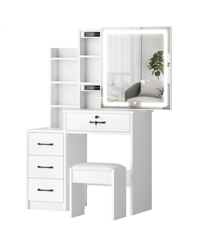 Alfordson Dressing Table Stool Set Makeup Mirror Vanity Desk Drawers - W