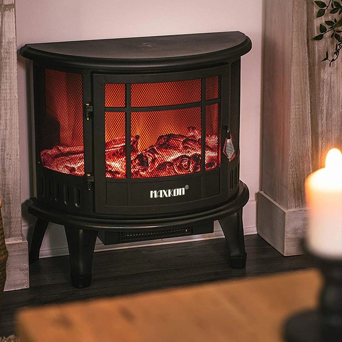 4 MAXKON Electric Fireplace Freestanding Stove Heater LED Flame Effect Log Fire 1800W, 4 of 8