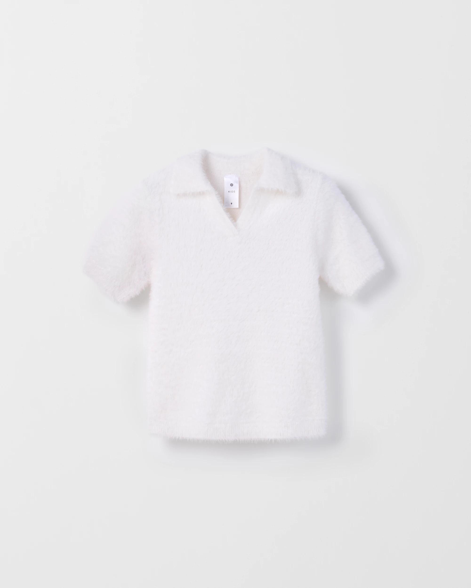 1 Target Kids Short Sleeve Eyelash Knit Polo Top CREAM, 1 of 4