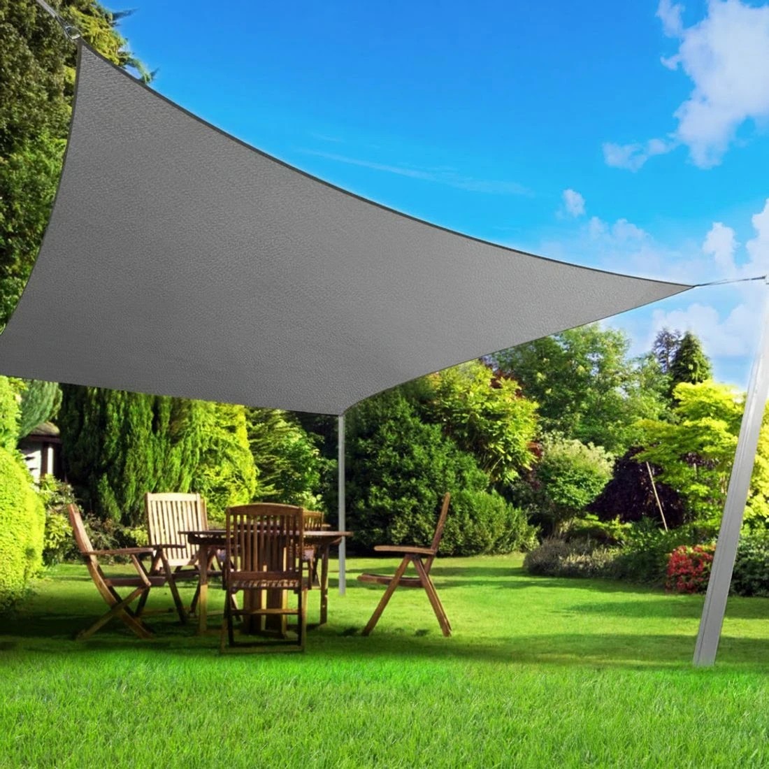 5 Instahut Shade Sail 3x5m Rectangle 280GSM 98%  Shade Cloth - Grey, 5 of 5