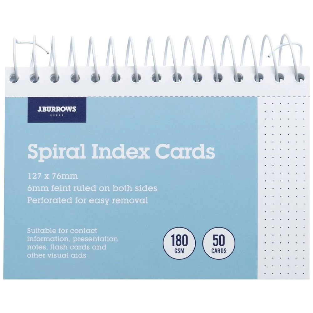 1 J.Burrows Spiral Index Cards 127 x 76mm White, 1 of 4