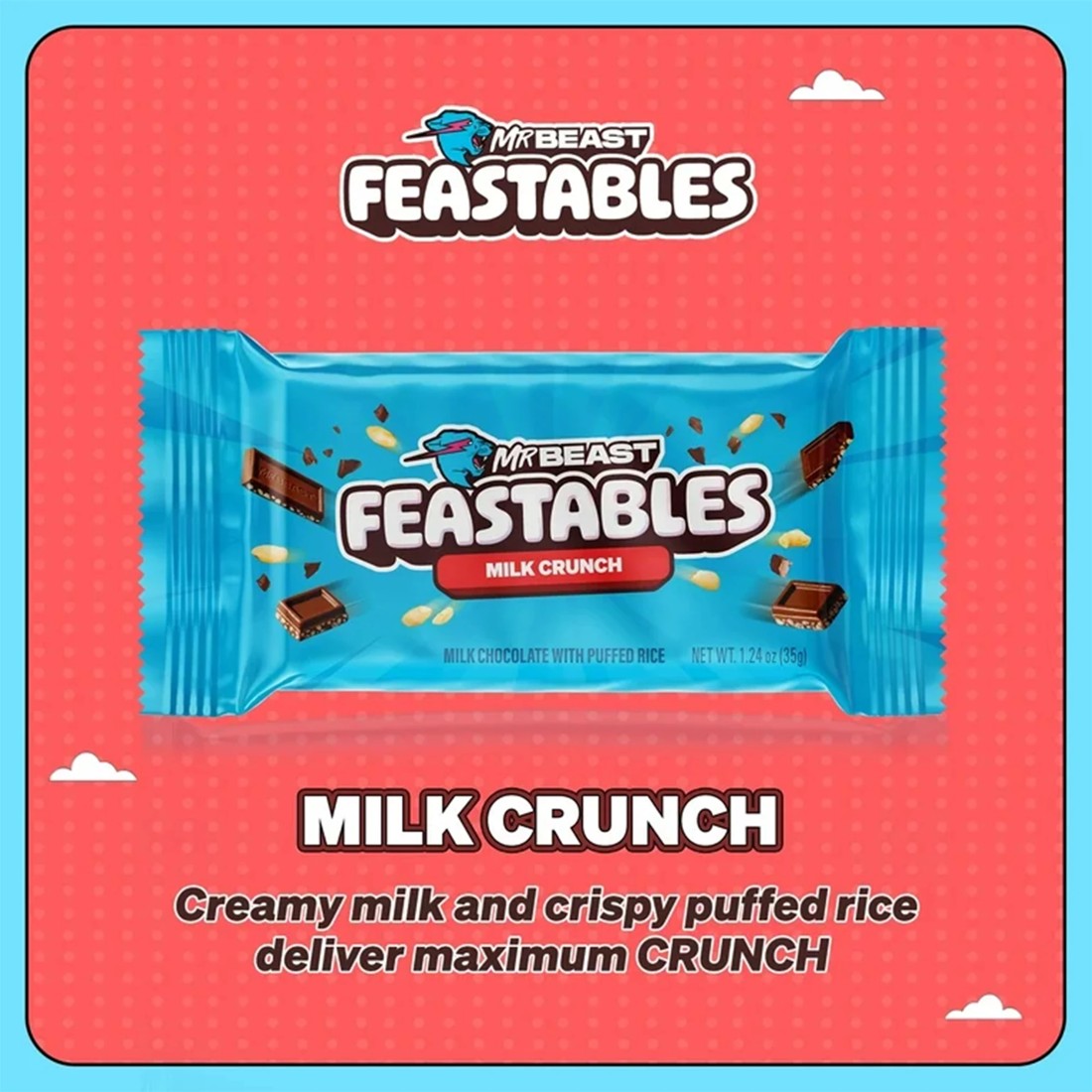 6 MrBeast Feastables Milk Crunch Milk Chocolate Bar 35g, 6 of 6