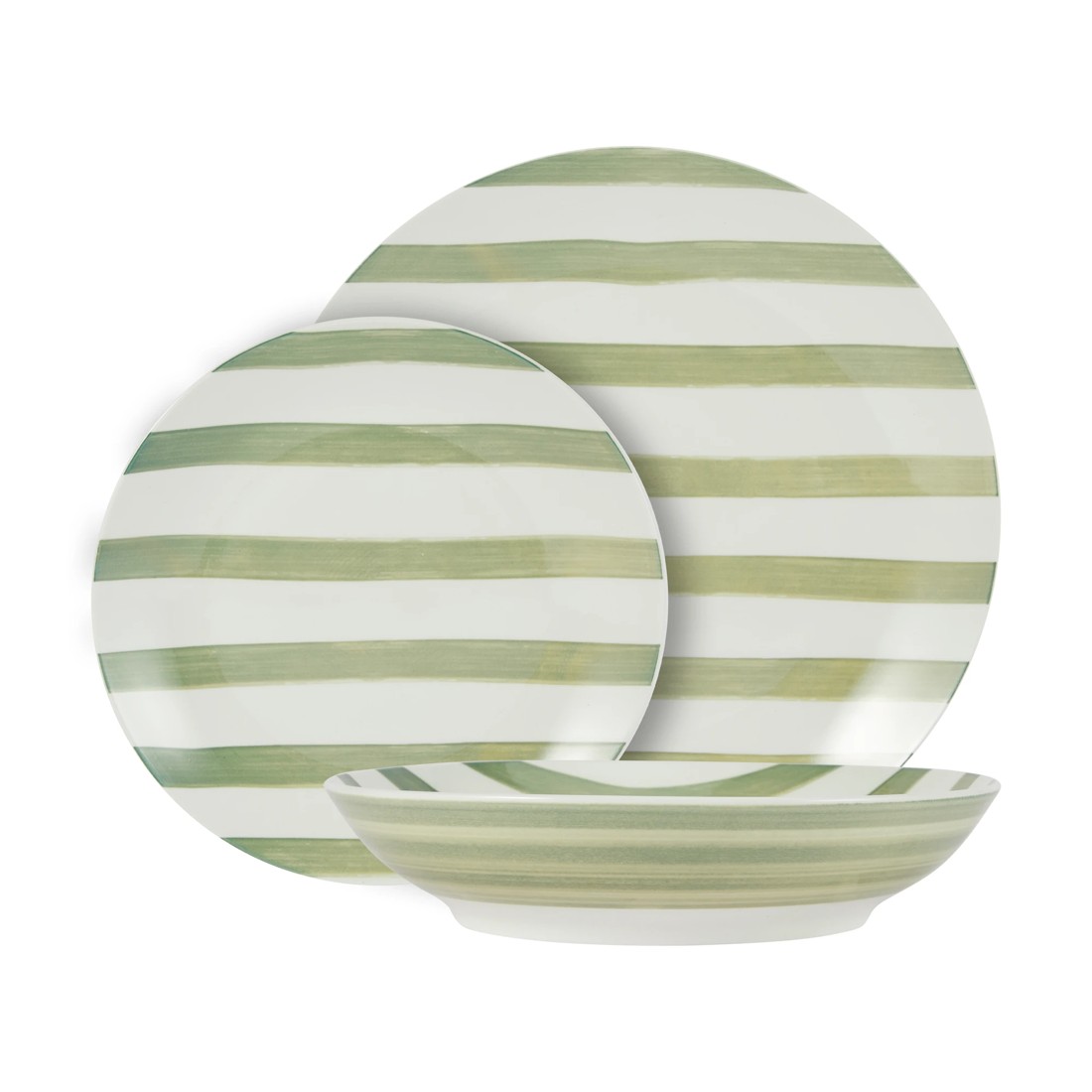 1 12 Piece Green Stripe Dinner Set, 1 of 7