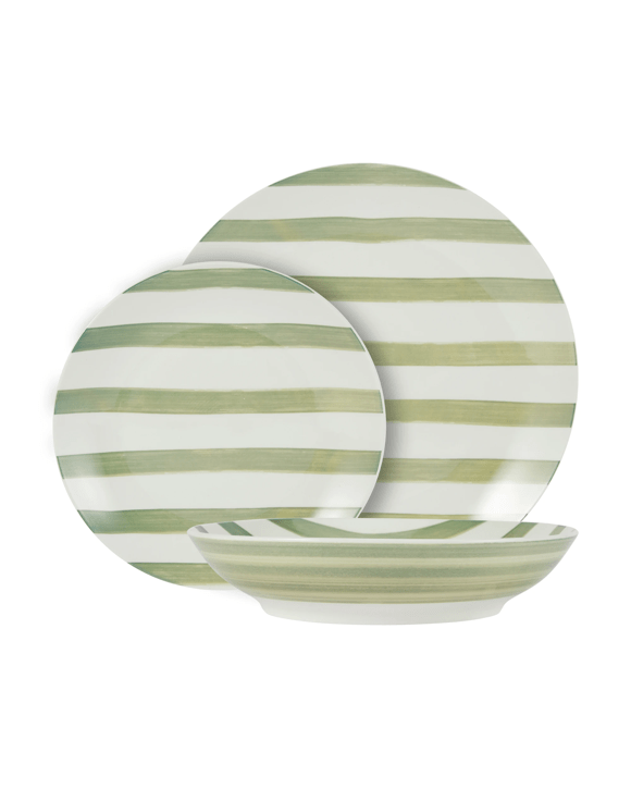 12 Piece Green Stripe Dinner Set