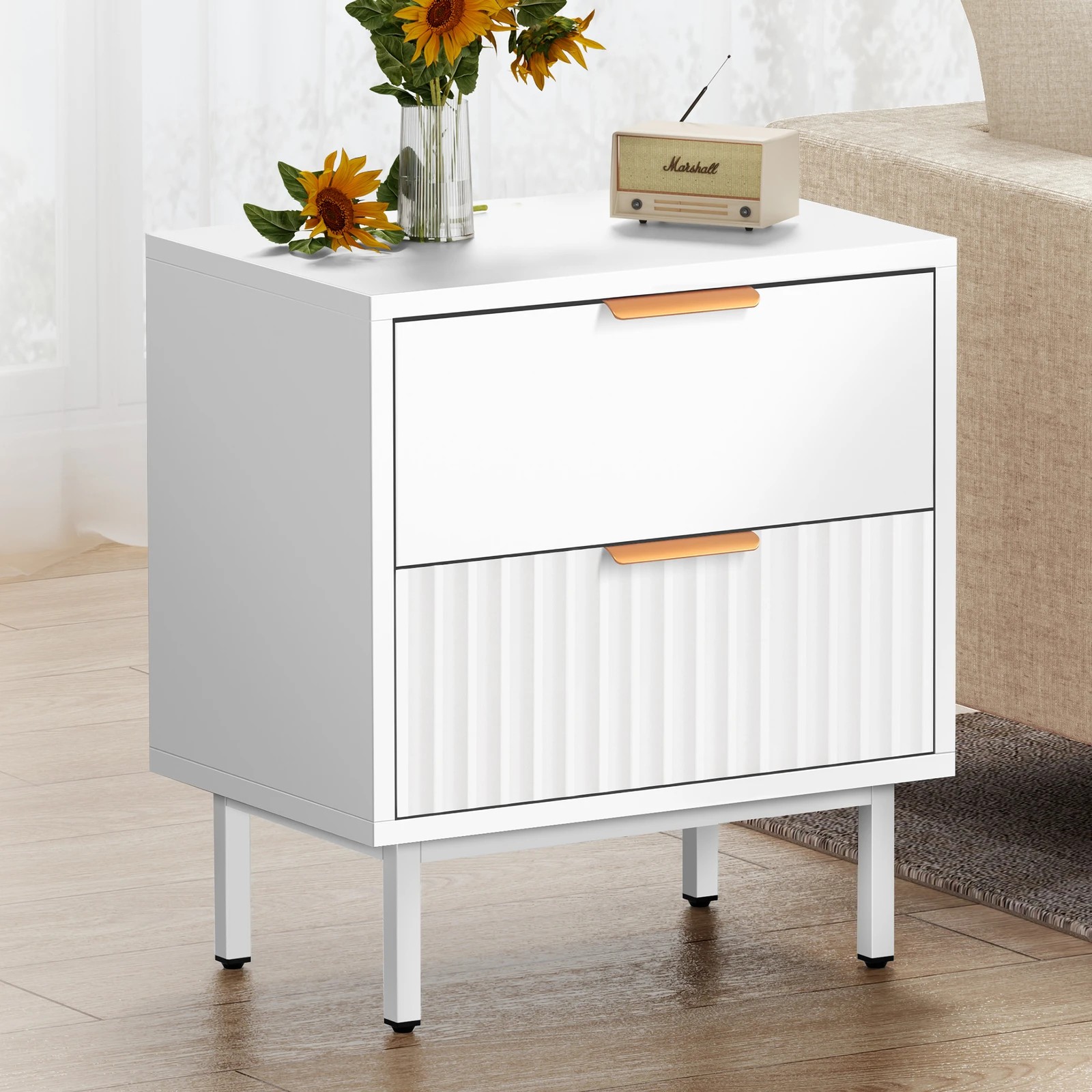 5 Alfordson Bedside Table Nightstand 2 Drawers Side Storage Cabinet - White, 5 of 10