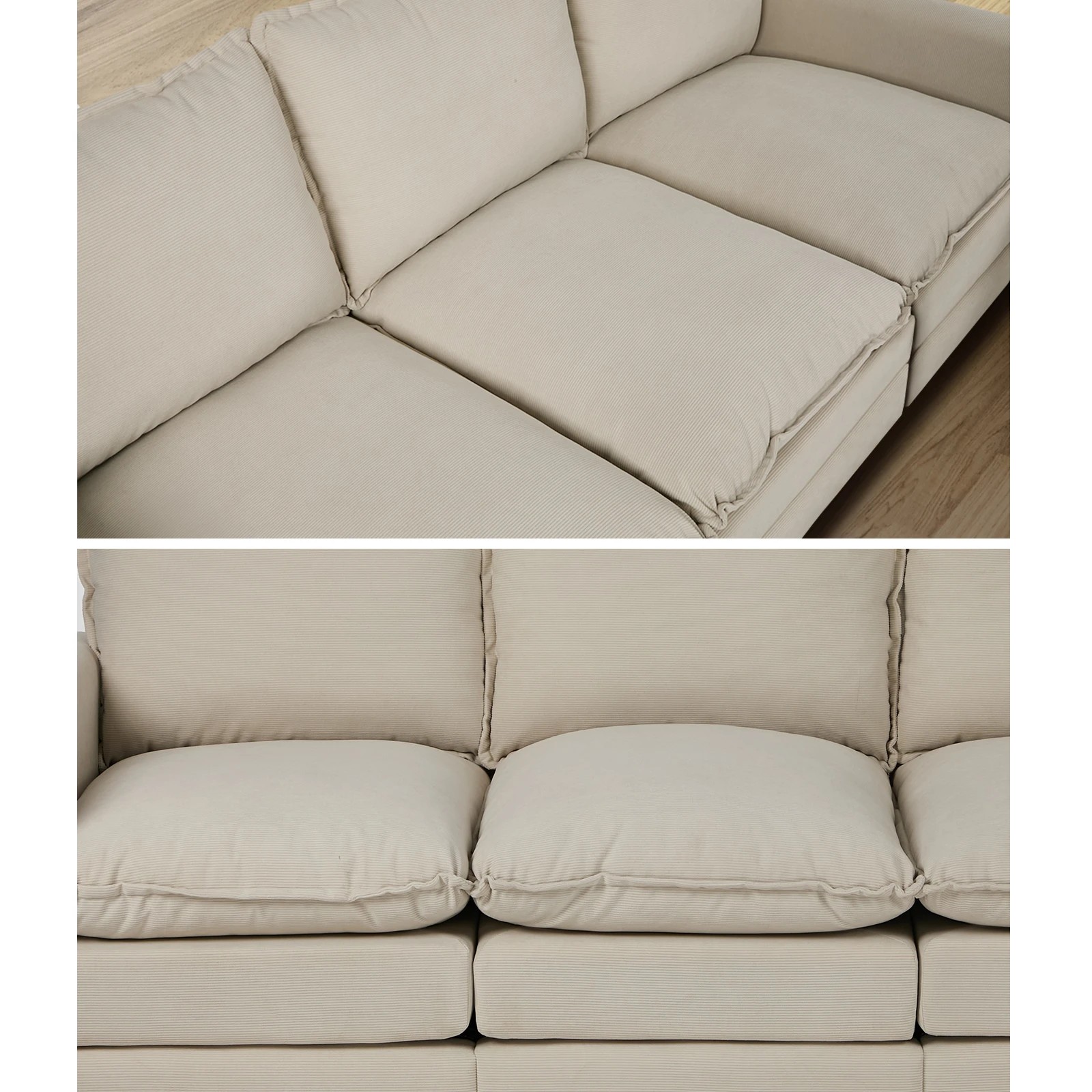 5 Oikiture Sofa Futon Lounge Couch Corduroy - Beige, 5 of 10