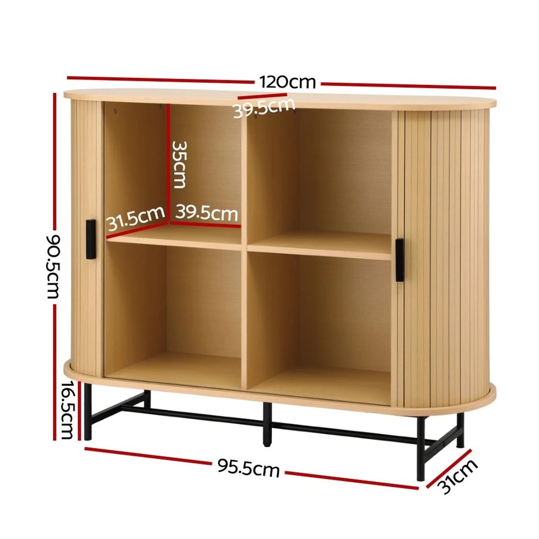 4 Artiss Buffet Sideboard Sliding Doors - - Brown, 4 of 6