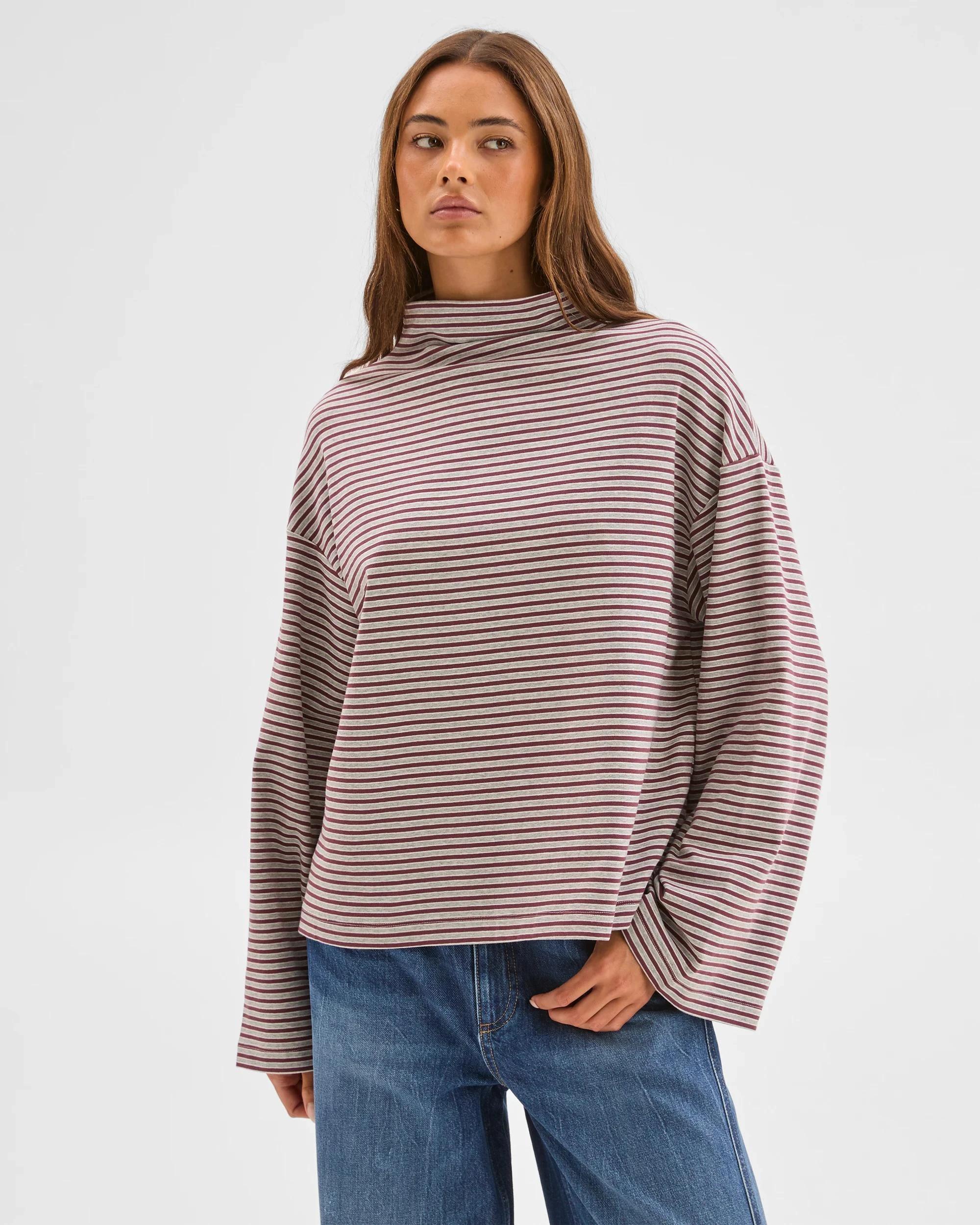 3 Lily Loves Australian Cotton High Neck Long Sleeve T-Shirt BURGUNDY, 3 of 6