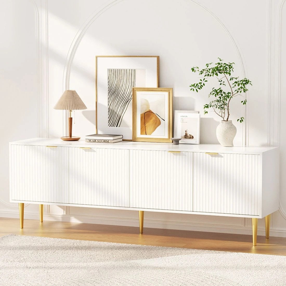 3 Artiss TV Cabinet Entertainment Unit Stand Storage 180CM - White, 3 of 6