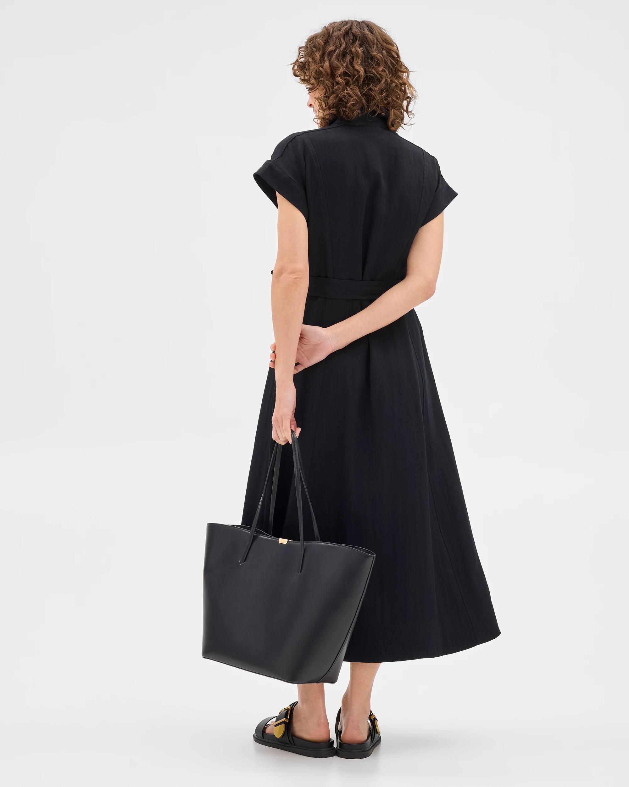 4 Summer Twill Midi Shirt Dress - Preview BLACK, 4 of 7