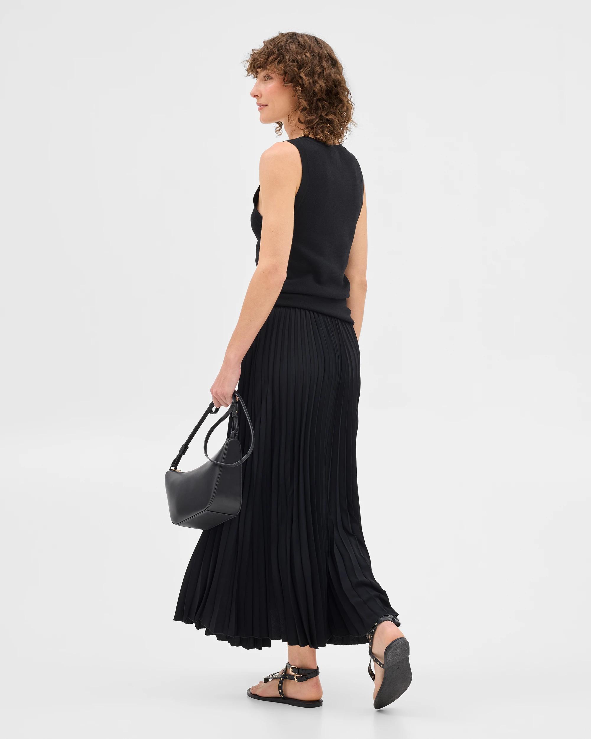 3 Wrap Pleated Midi Skirt - Preview BLACK, 3 of 7