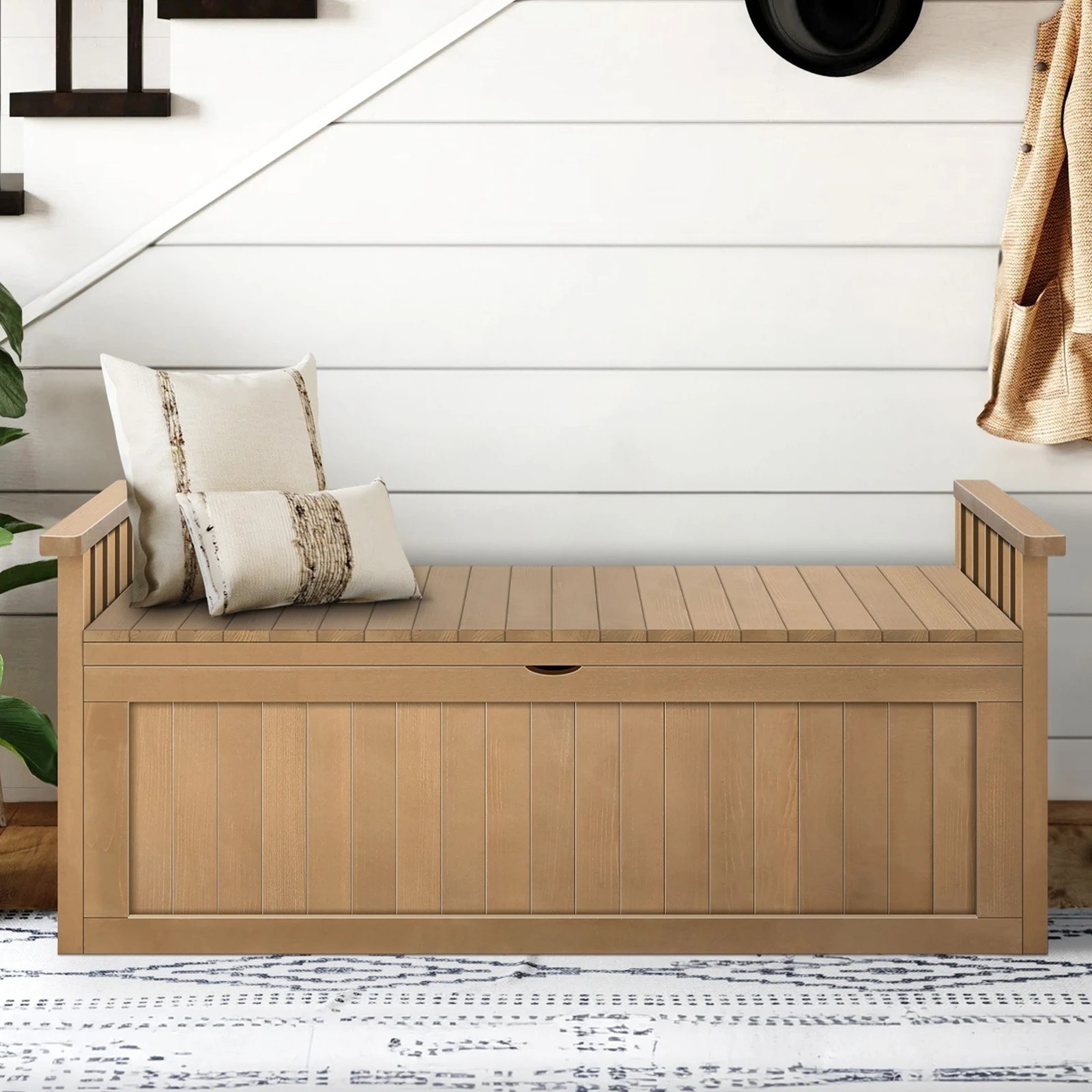 7 Alfordson Outdoor Storage Box Wooden Garden Bench Chest Tool Sheds XL - Natural, 7 of 9