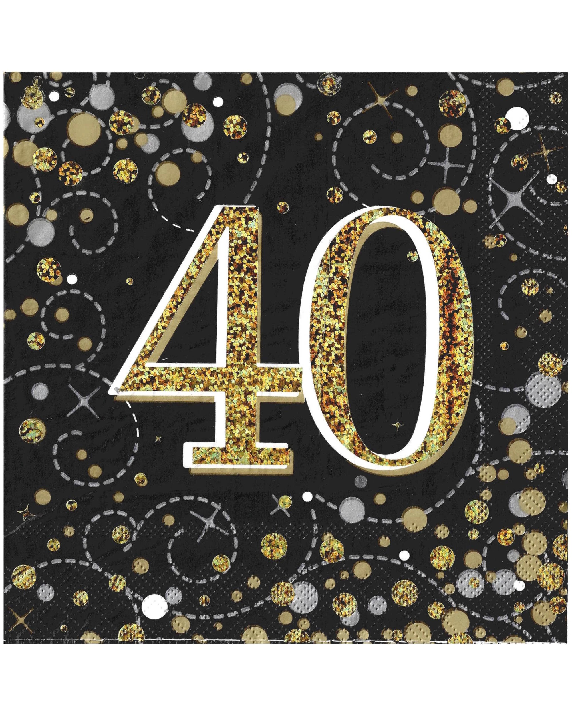 1 Alpen Sparkling Fizz 40th Holographic Large Napkins / Serviettes Pack of 16 - Black and Gold, 1 of 1