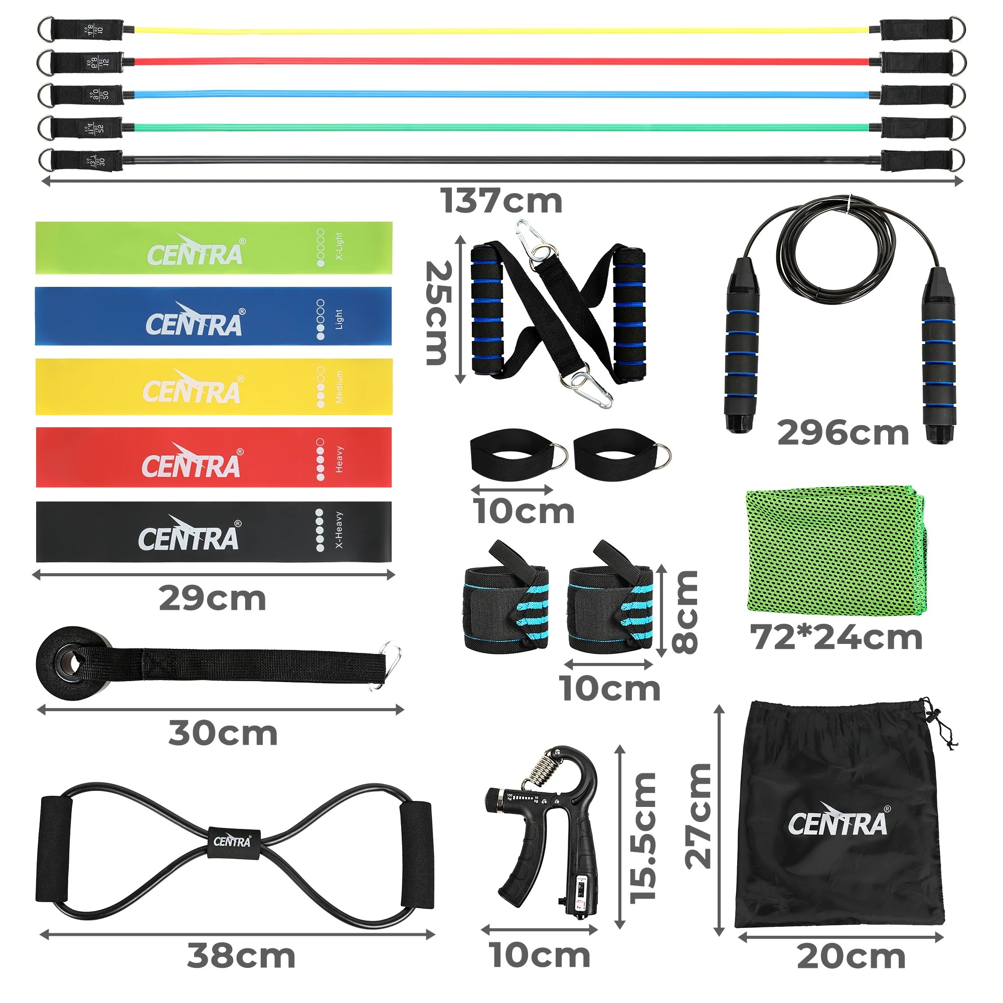 3 Centra Resistance Bands Set Working Out Carry Bag Men Women Home Gym Exercise, 3 of 9