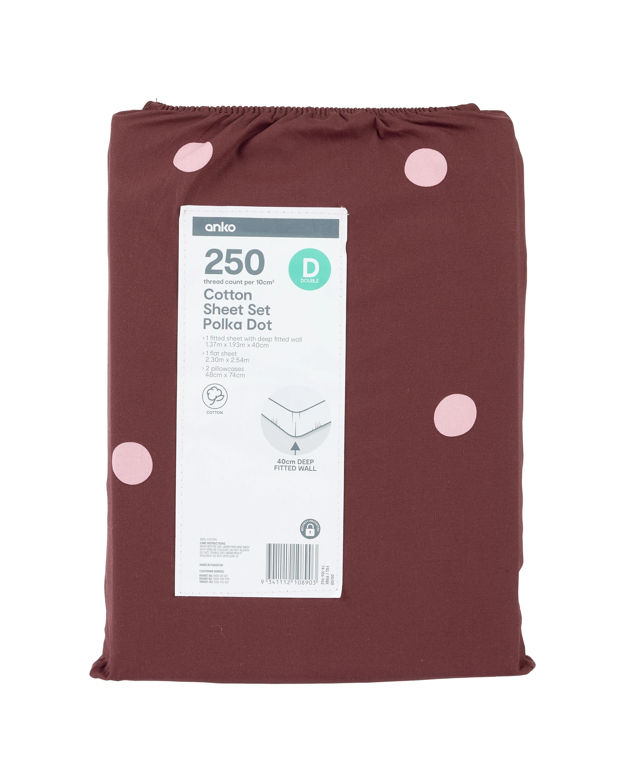 5 250 Thread Count Polka Dot Cotton Sheet Set - Double Bed, Fig and Pink, 5 of 5