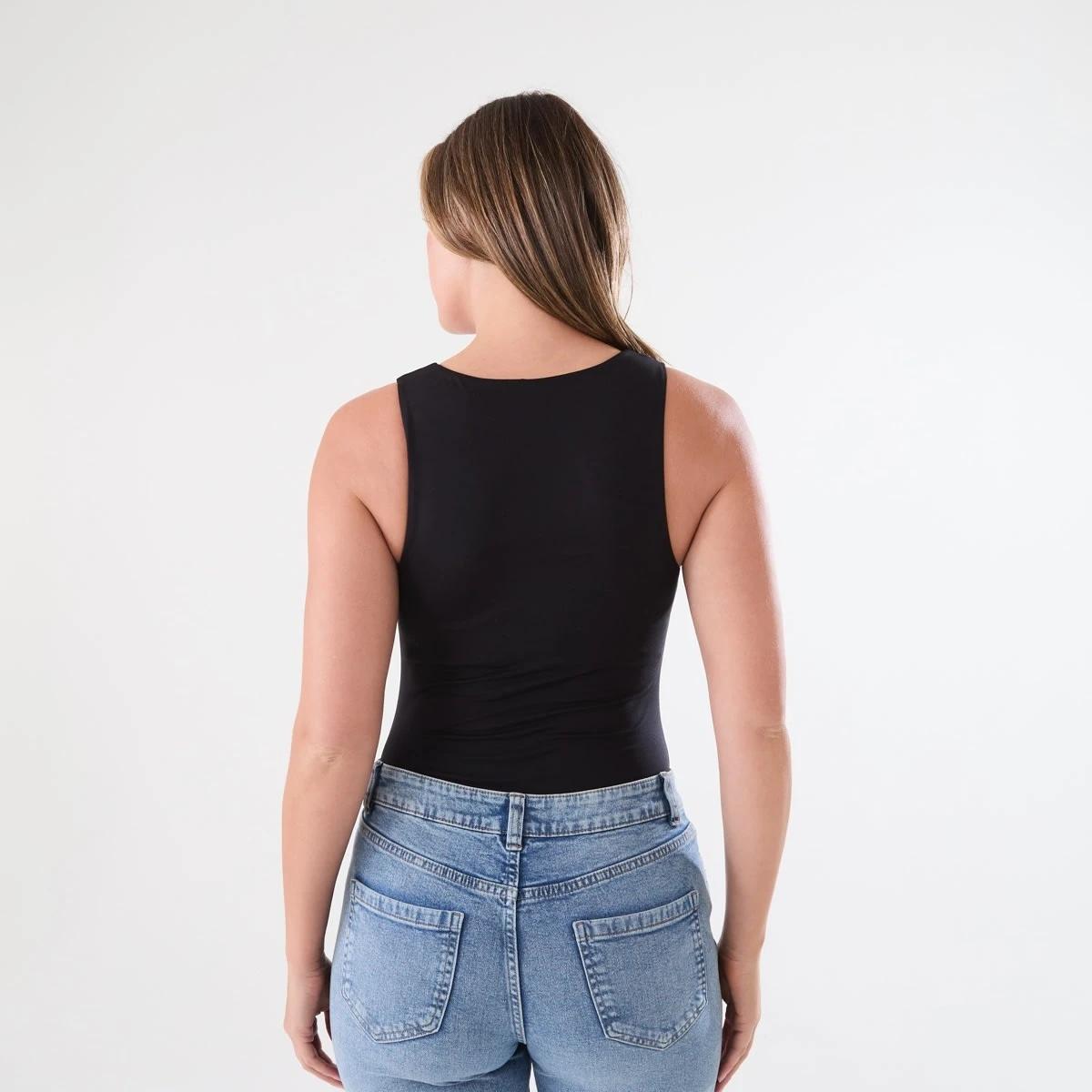4 Sleeveless Straight Neck Bodysuit BLACK, 4 of 6