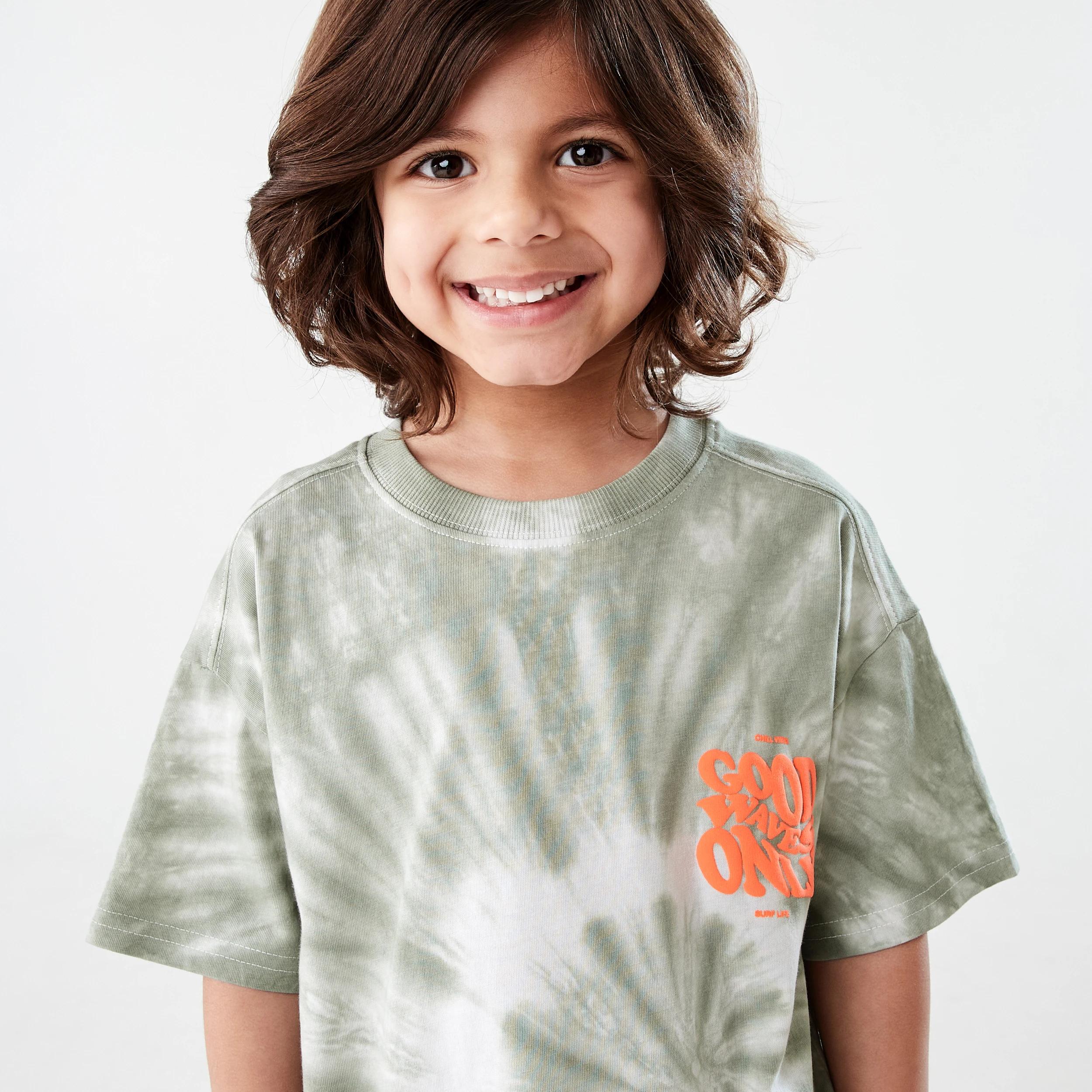 3 Short Sleeve Oversized Tie Dye T-shirt GOOD WAVES ONLY CHINOIS GREEN, 3 of 7