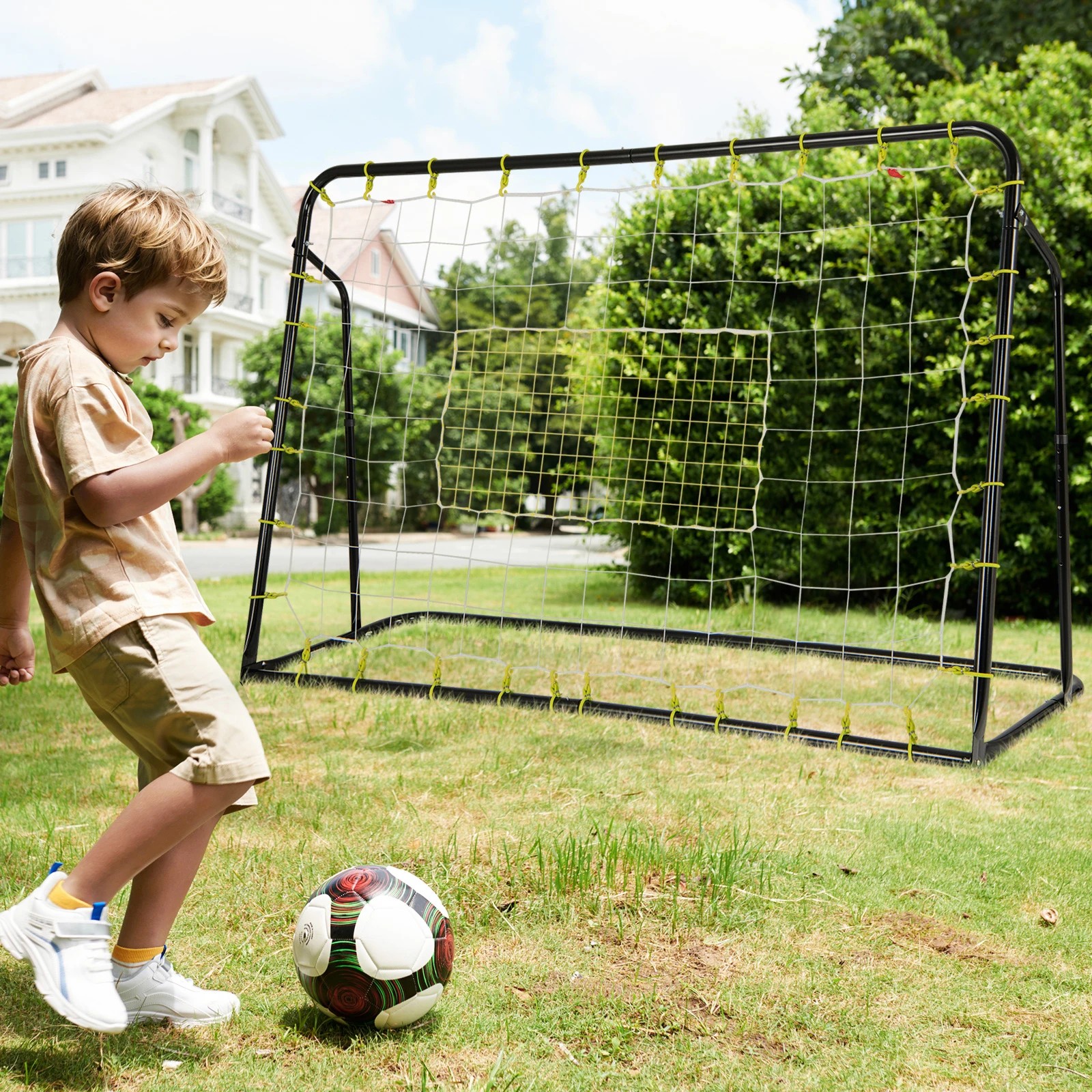 2 Costway 2-in-1 Kids Soccer Rebounder & Soccer Goal 1.9m x 1.2m Adjustable Metal Frame - Black, 2 of 3