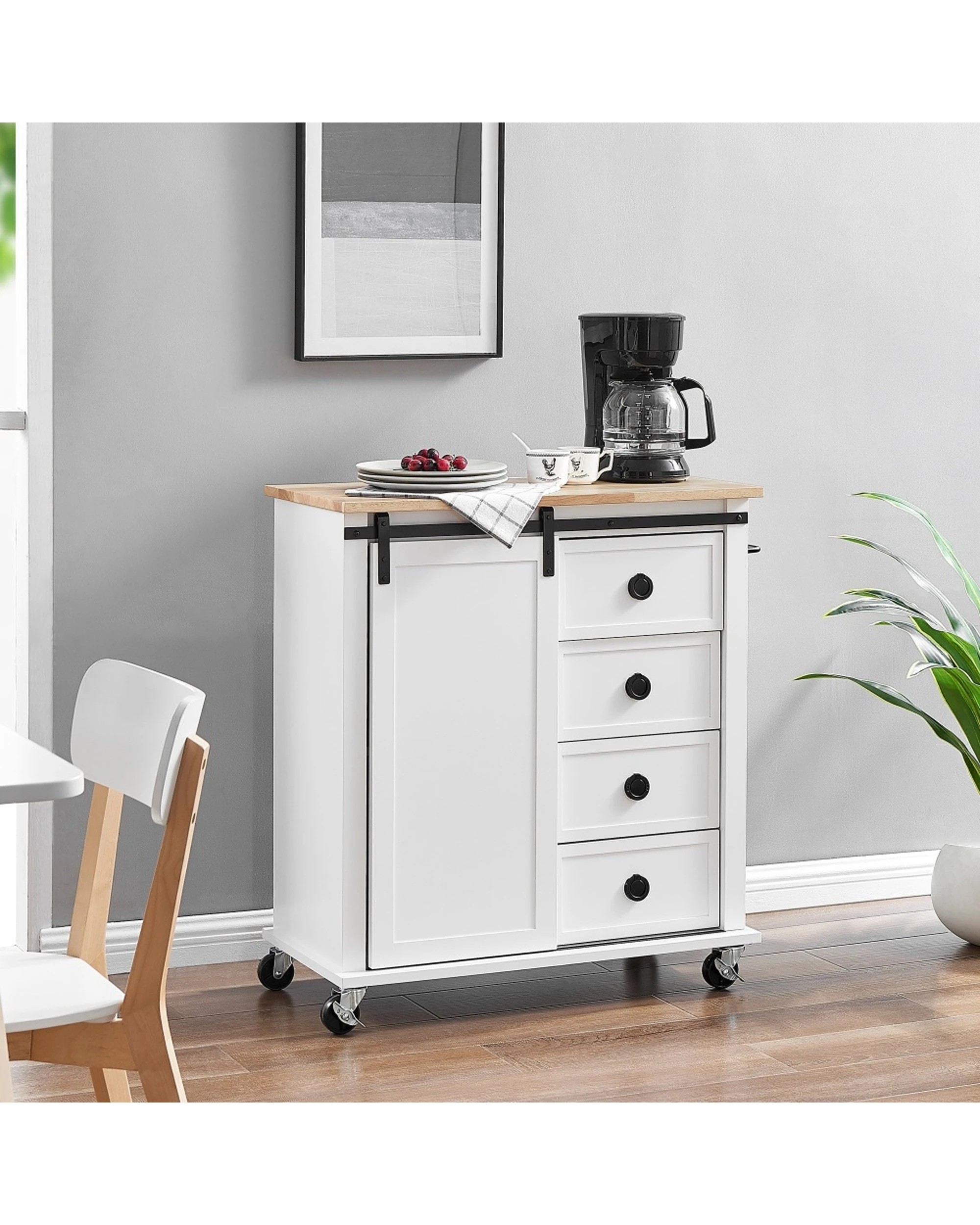9 Alpine Bay South Hampton Kitchen Trolley 4 Drawer 1 Sliding Barn Door - White, 9 of 9