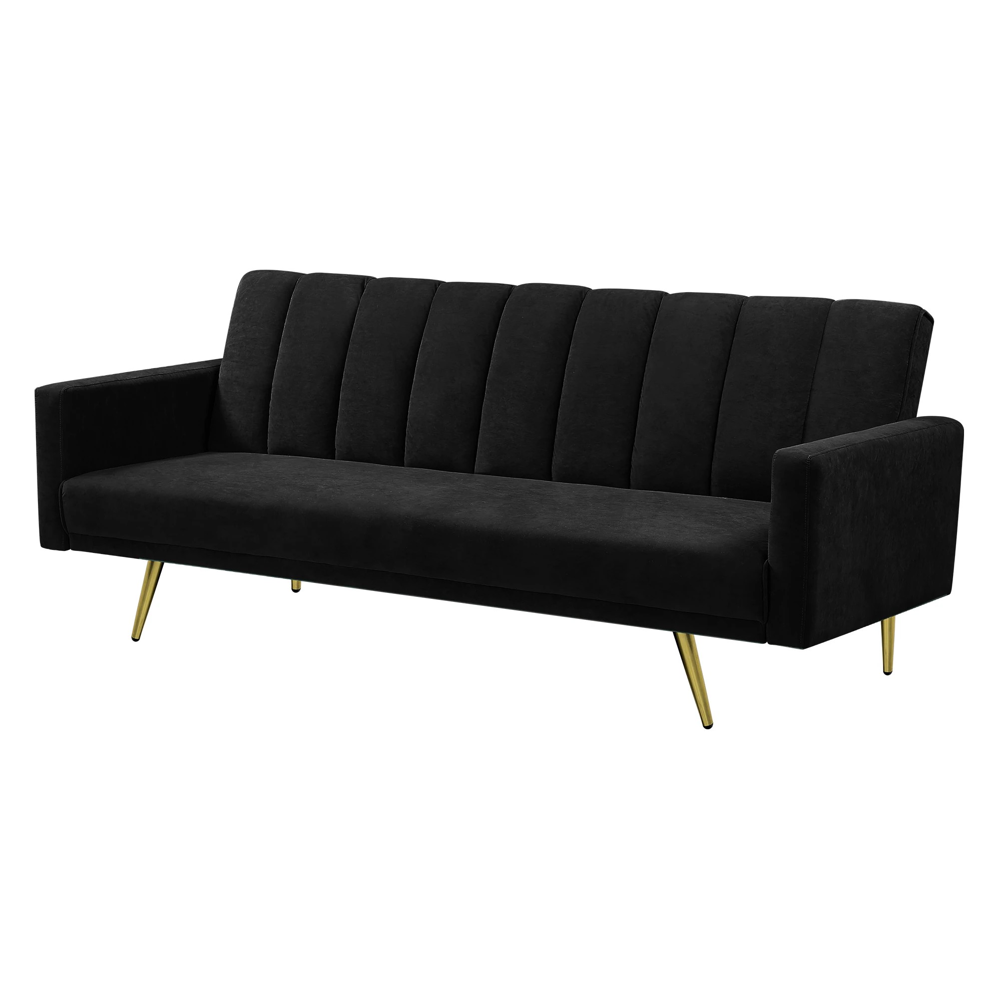 2 Levede 3 Seater Velvet Sofa Bed - Black, 2 of 3