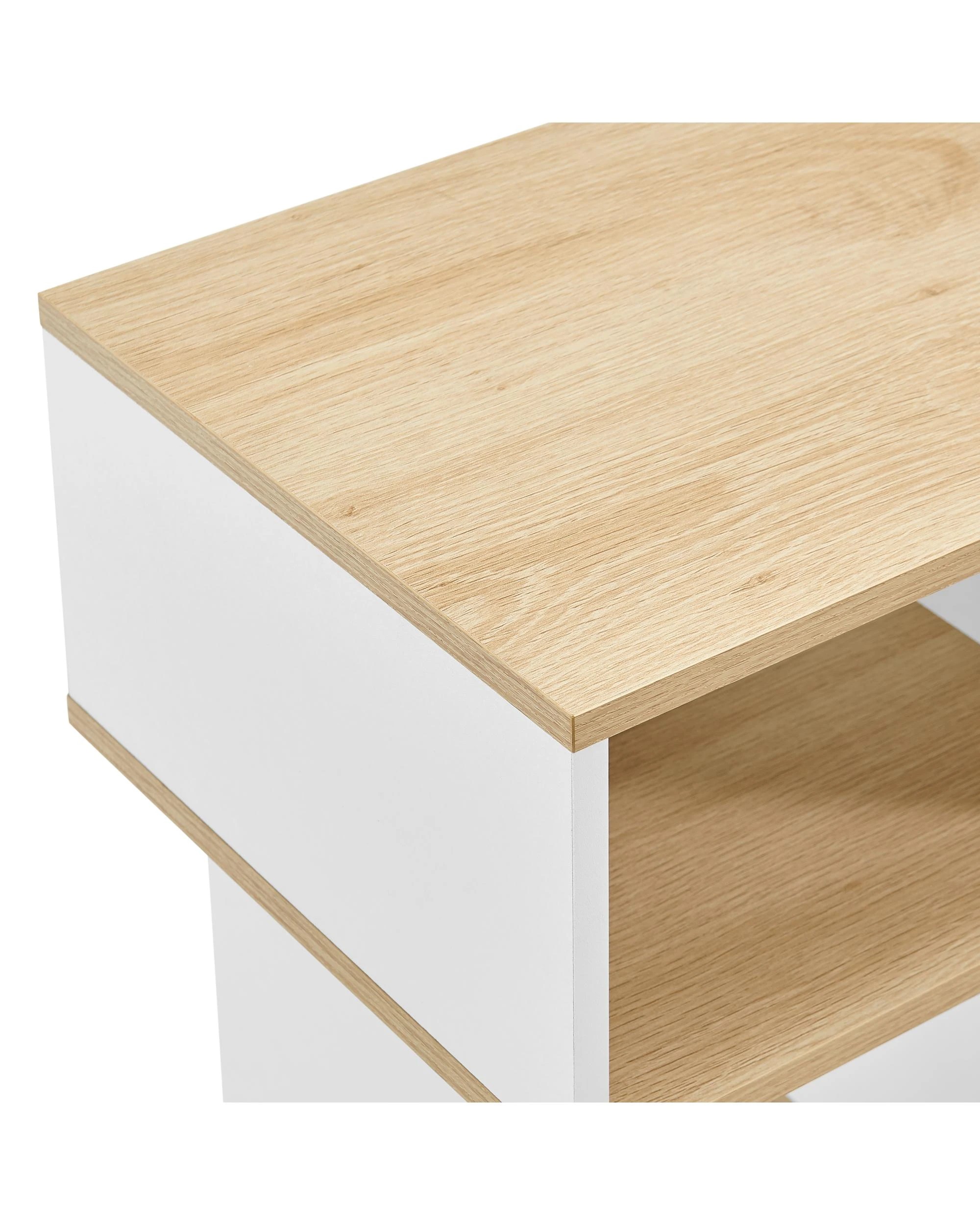 6 Kodu Small 2 Tier Side Table Storage Shelf Unit Oak Look - White, 6 of 9