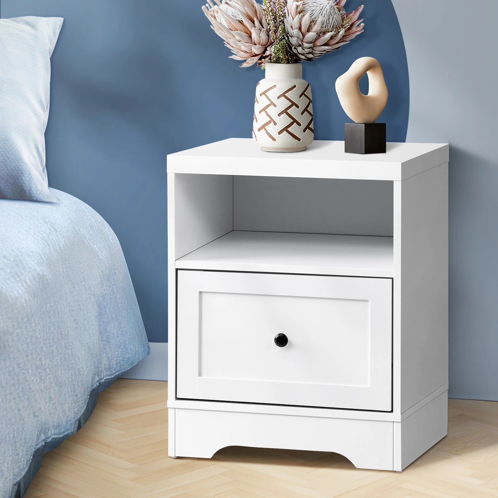 2 Oikiture Bedside Tables Drawers Nightstand Storage Cabinet
 - White, 2 of 10