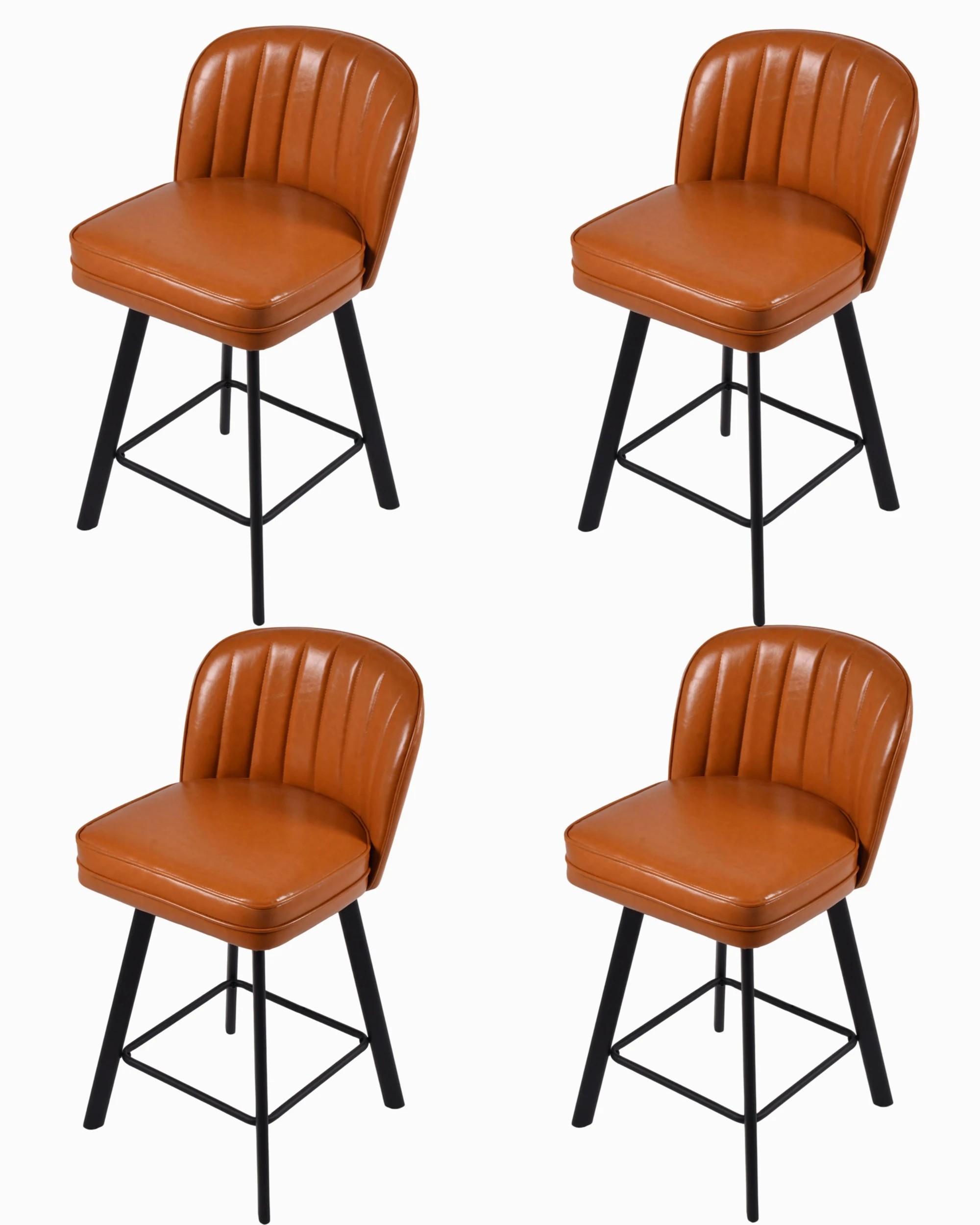 1 Advwin Bar Stools Set of 4 PU Kitchen Stools with Back and Metal Footrest Swivel Counter Stools - Brown, 1 of 8