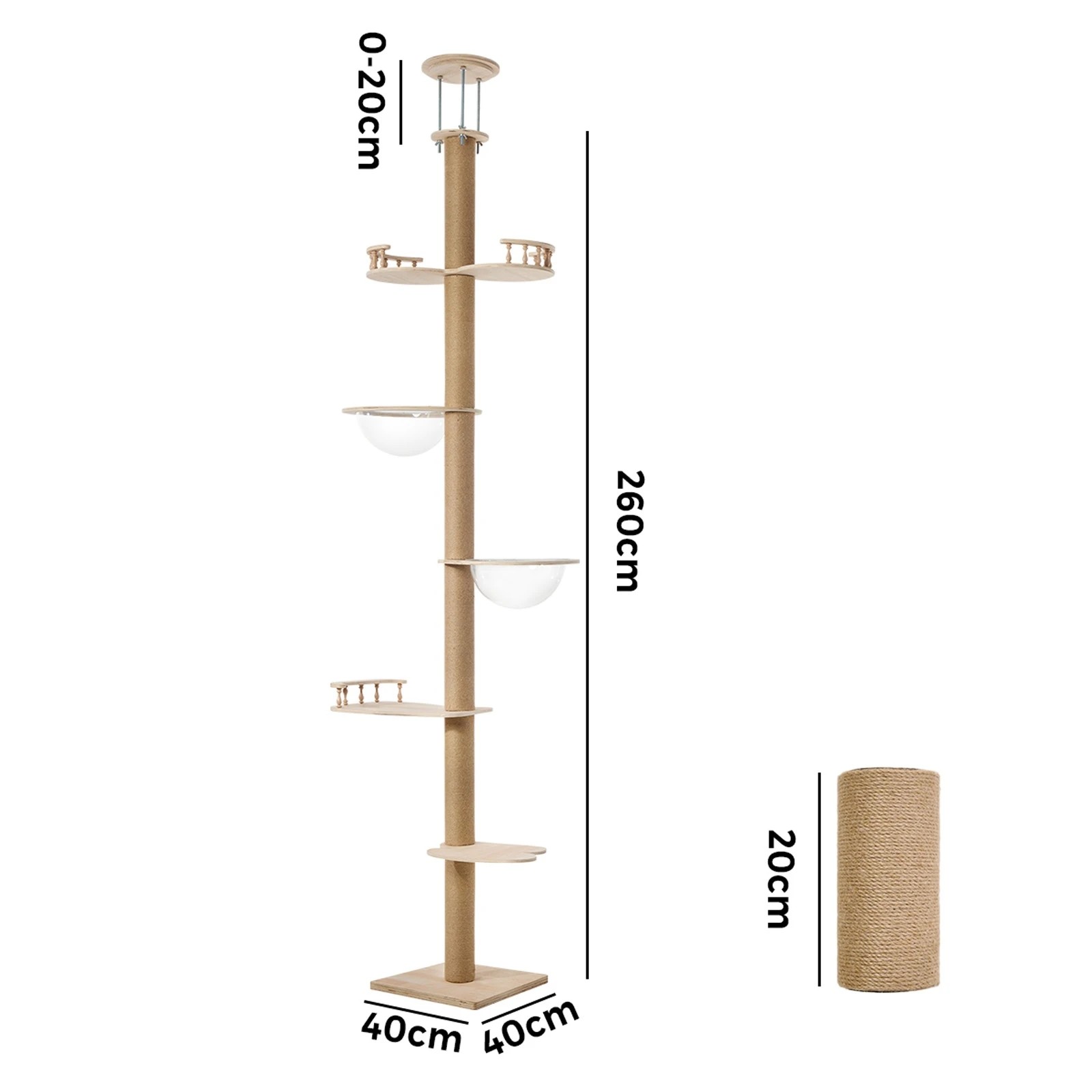 2 Alopet Cat Tree Wood Tower Scratching 300cm Post Scratcher Floor to Ceiling
 - natural, 2 of 9