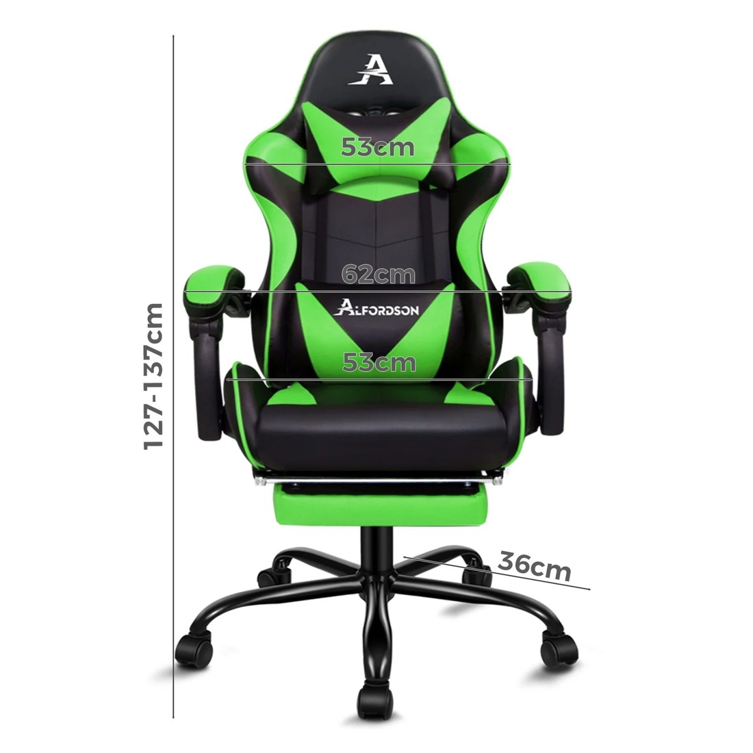 3 Alfordson Gaming Chair Office Executive Racing Footrest Seat PU Leather - Green, 3 of 10