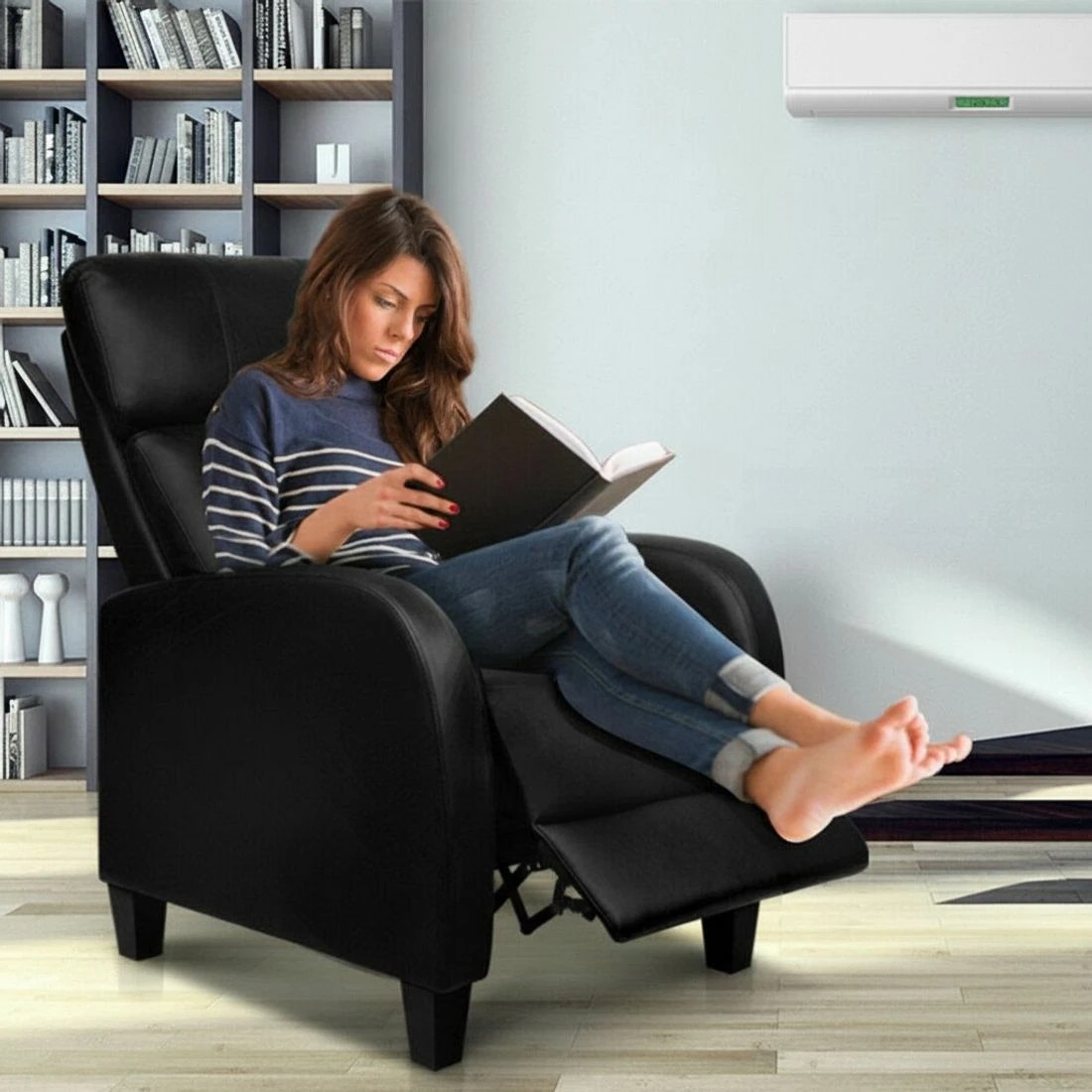 5 Artiss Recliner Chair Sofa Armchair PU - Black, 5 of 6