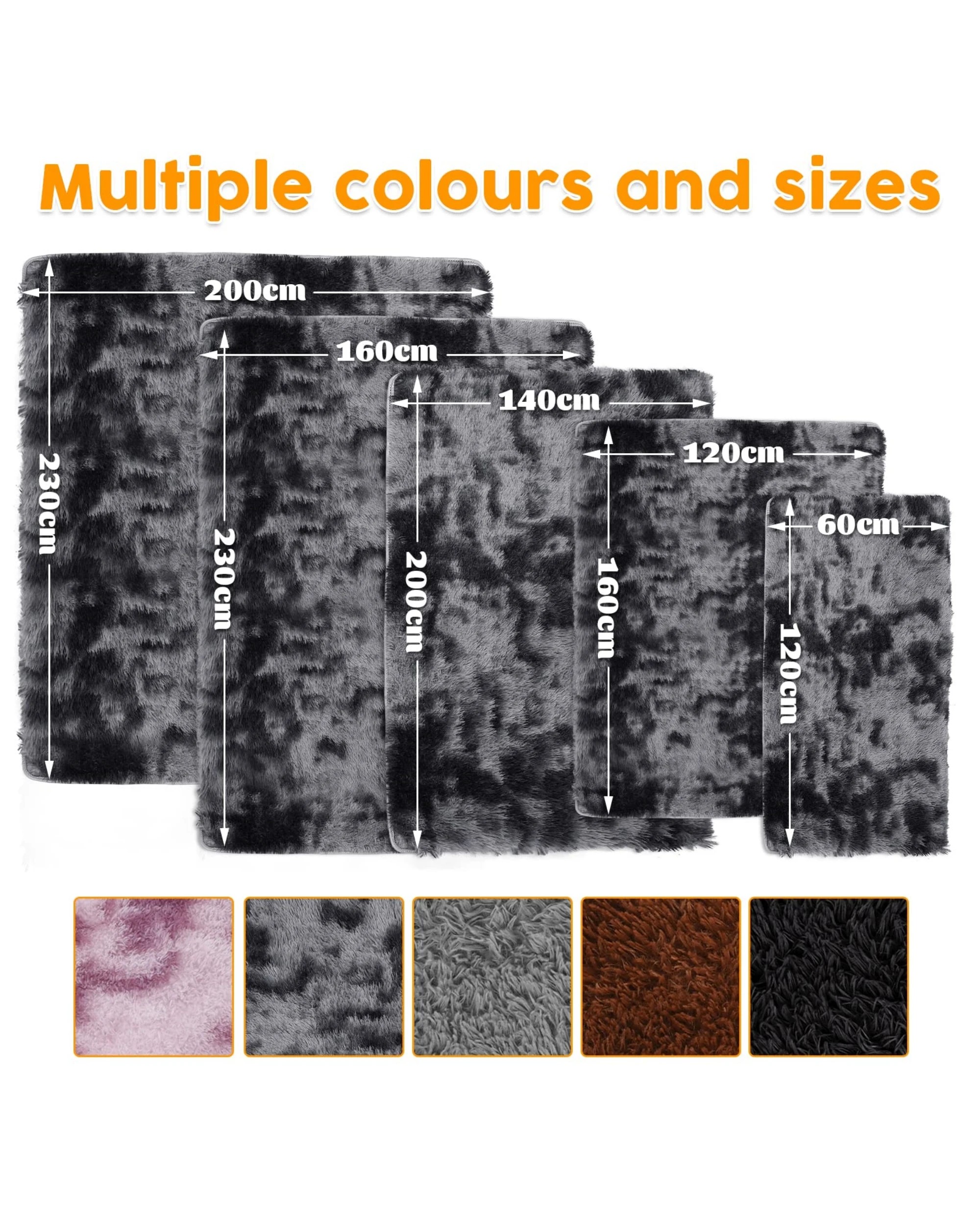 2 Advwin Non-slip Shaggy Rugs Floor Rug Living Room Bedroom Mat Large Carpet Dark Grey 160*230cm, 2 of 7