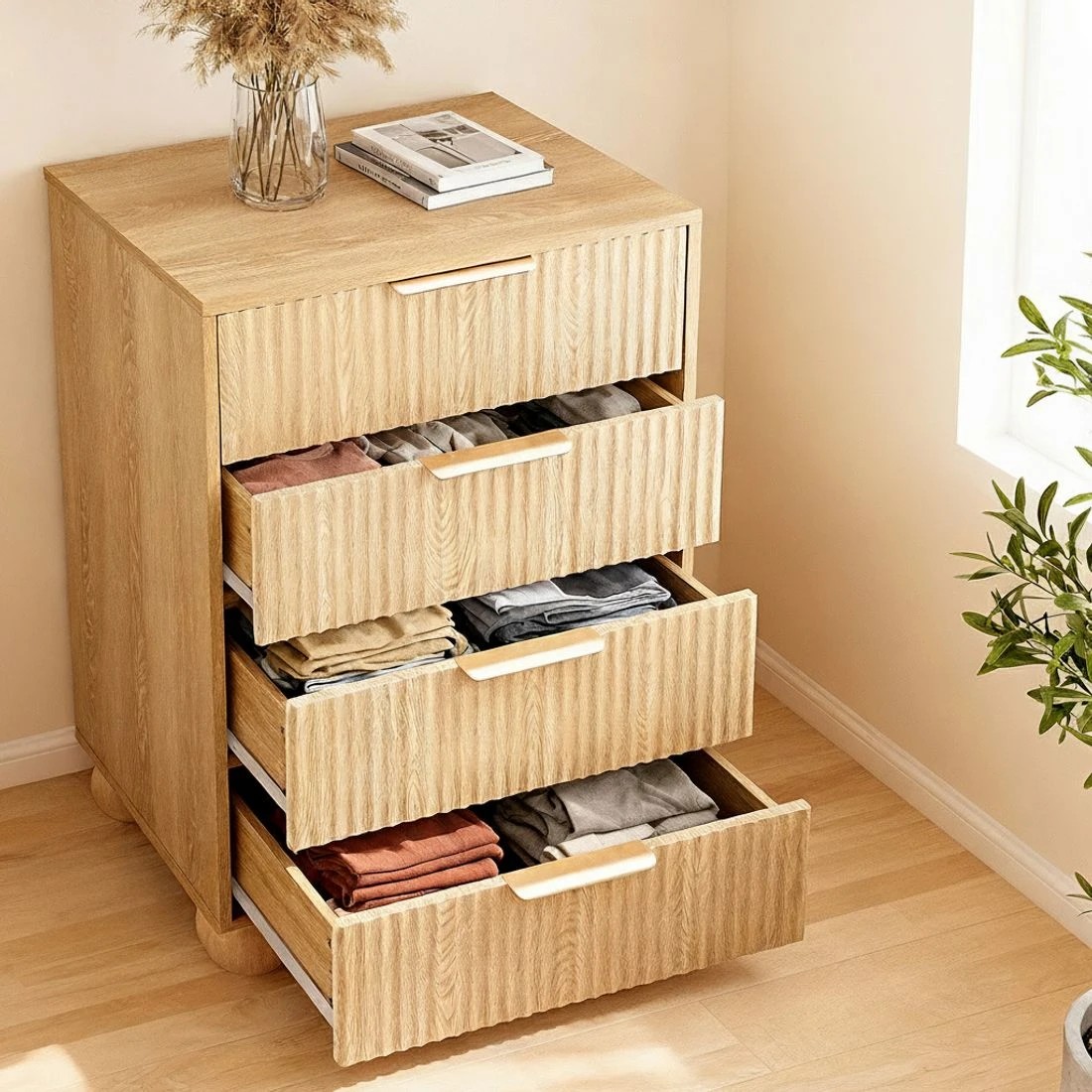 5 Artiss 4 Chest of Drawers Dresser Tallboy Pine - Natural, 5 of 8