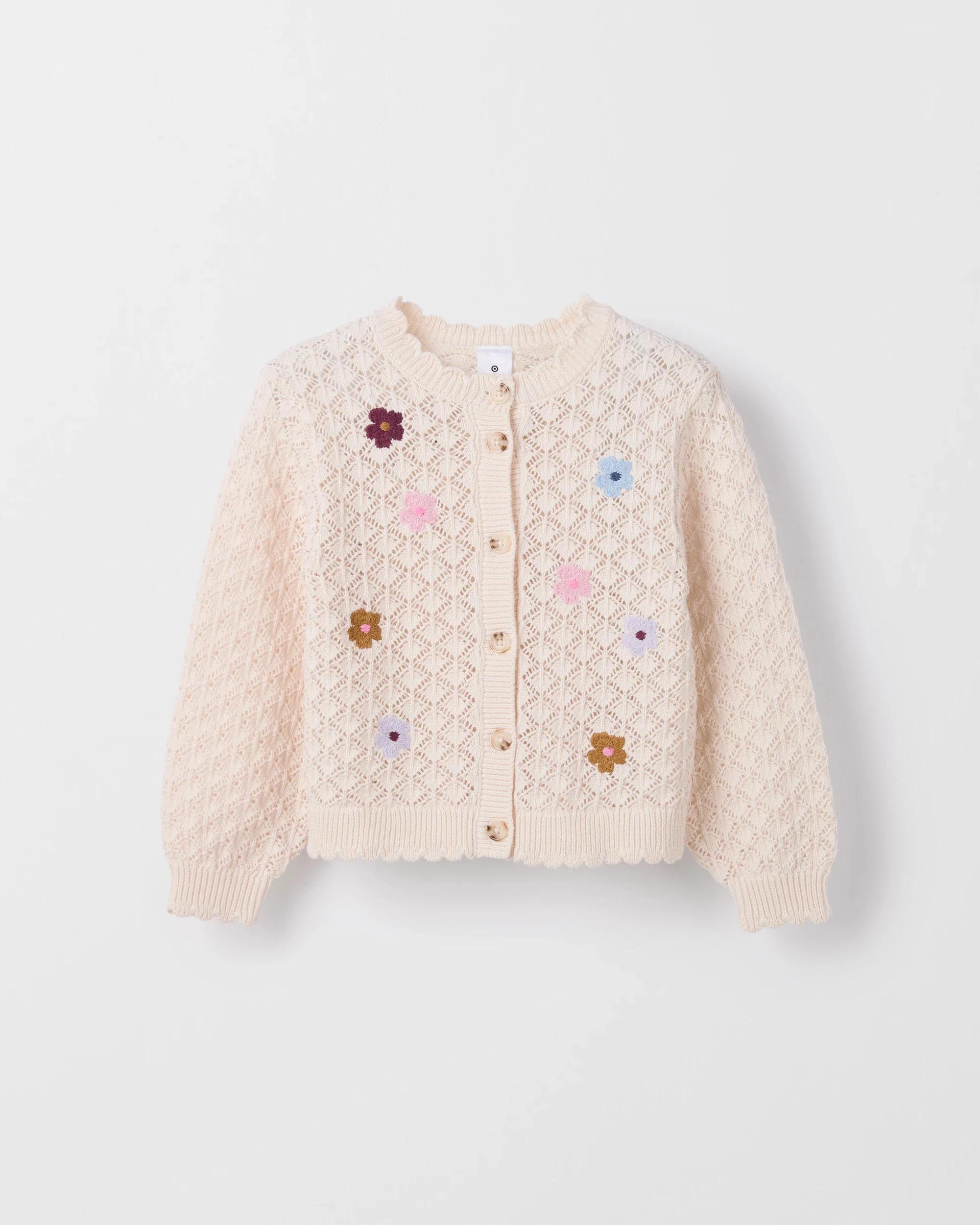6 Target Kids Australian Cotton Lightweight Knit Cardigan DITSY CREAM, 6 of 7