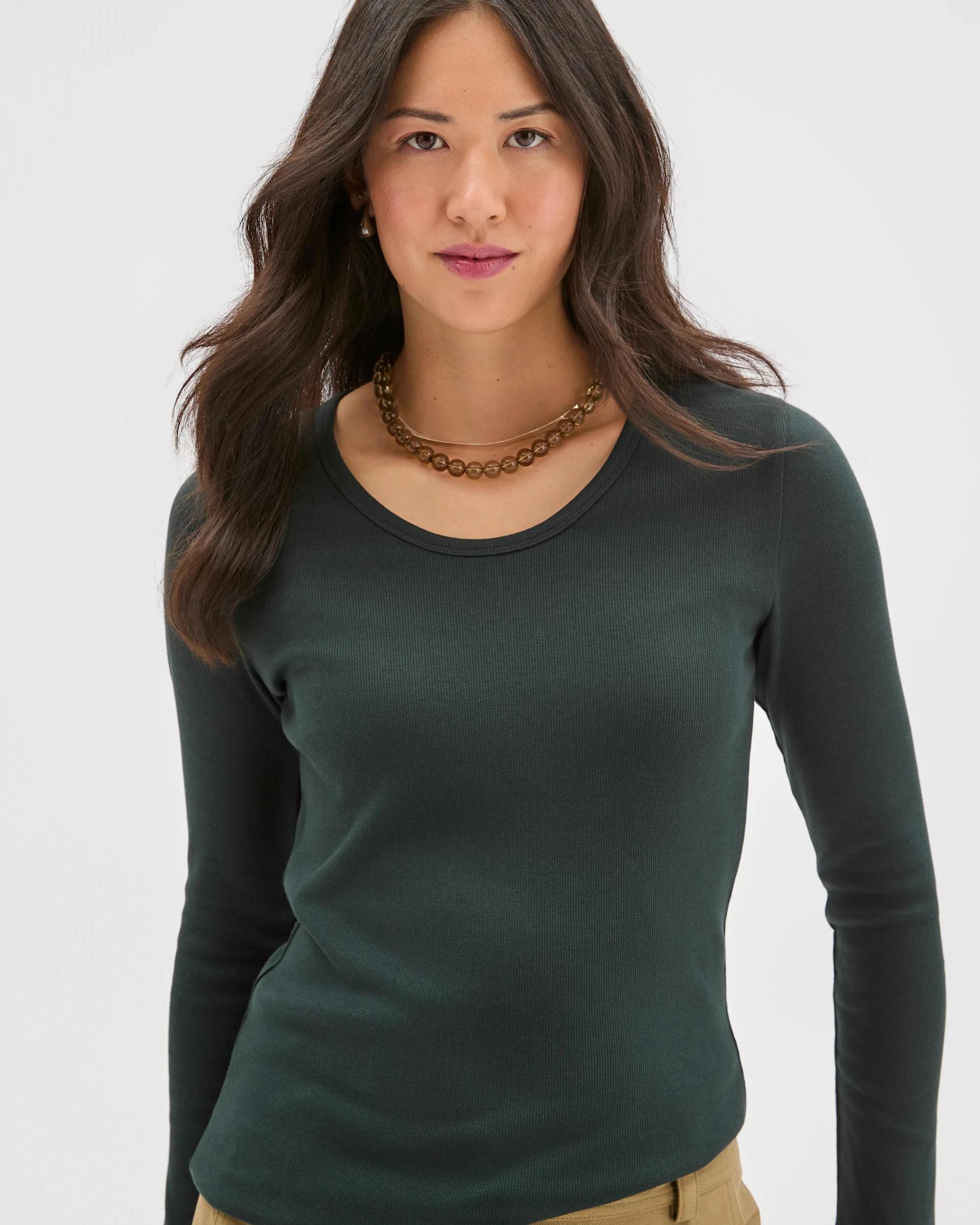 5 Target Woman Australian Cotton Long Sleeve Scoop Neck Rib T-Shirt MIDNIGHT JADE, 5 of 7