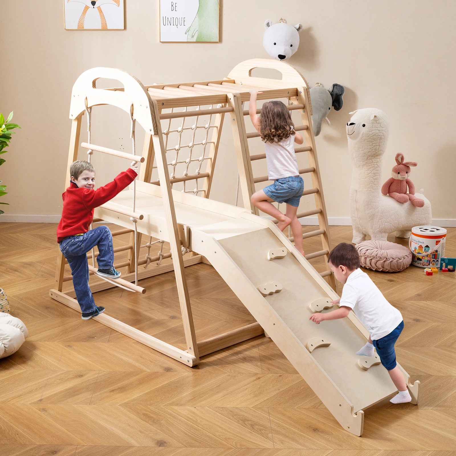 3 Costway Climb Playset 8-in-1 Wood Jungle Gym Indoor Outdoor Playground - Natural, 3 of 3