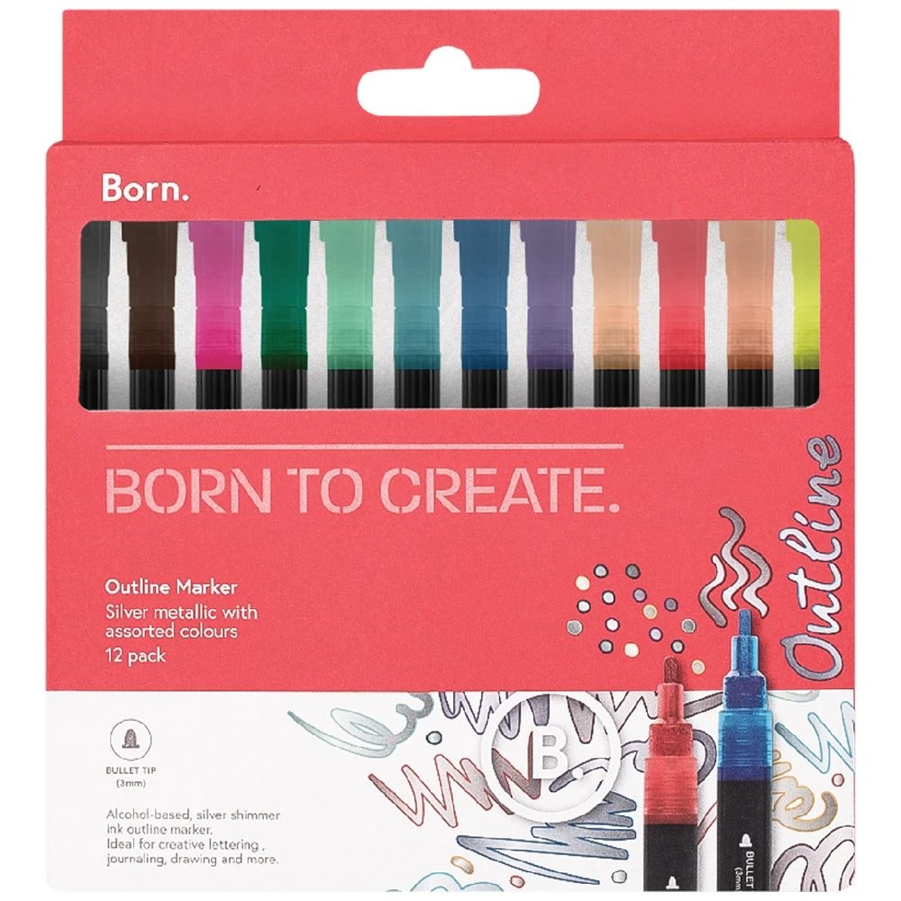 1 Born Outline Marker Metallic Silver 12 Pack, 1 of 4