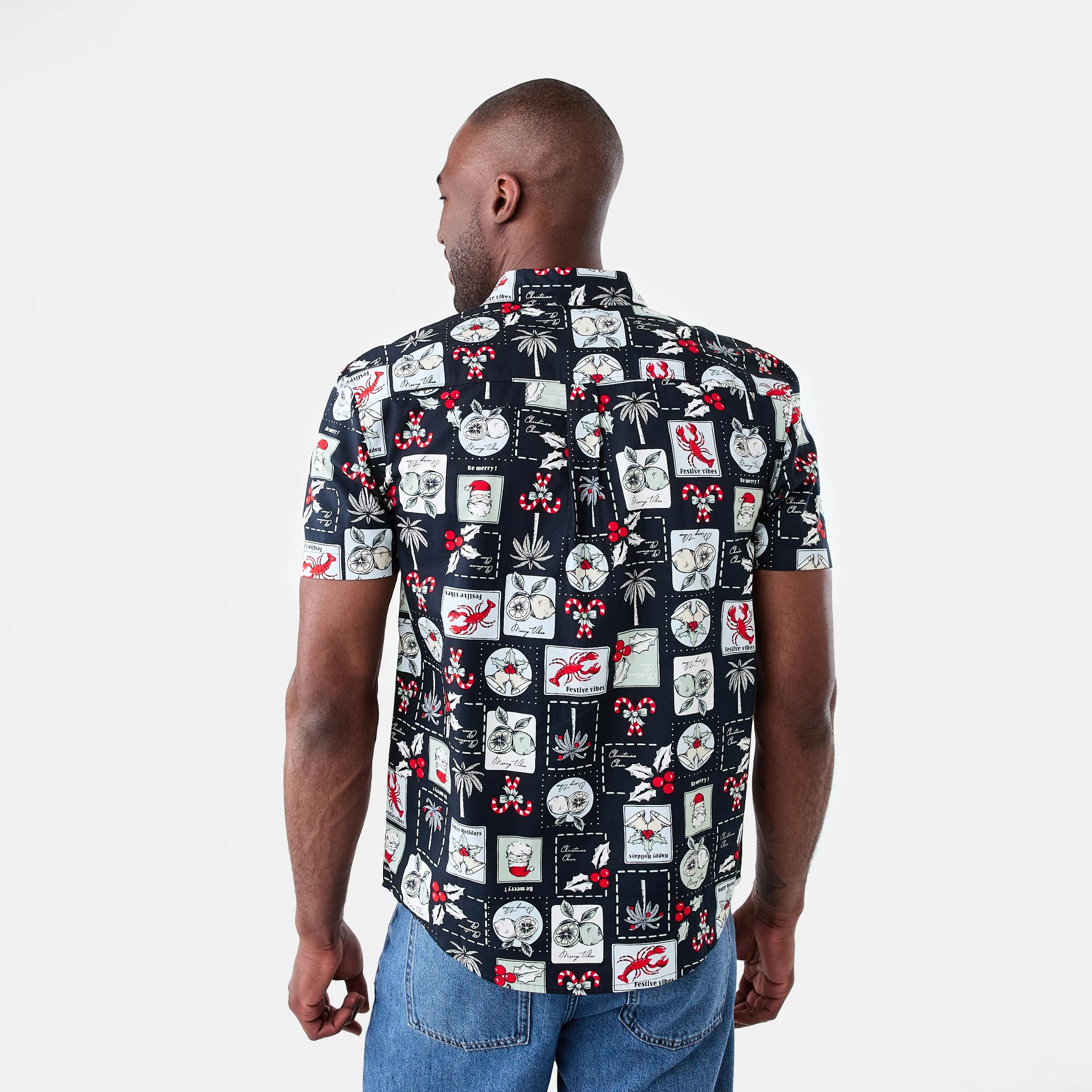 3 Short Sleeve Christmas Print Shirt Blu Xmasvc, 3 of 6