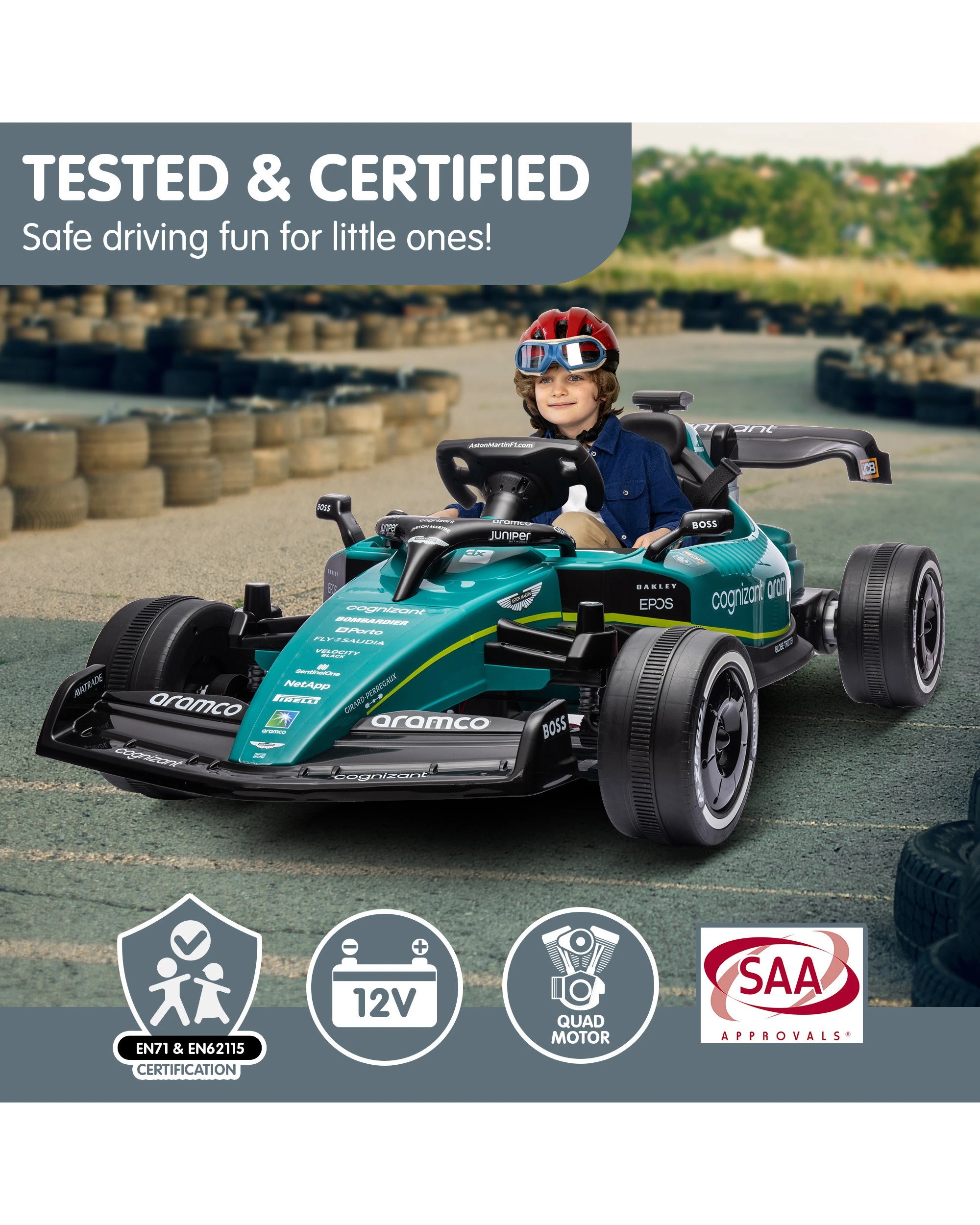 8 Kahuna Aston Martin Aramco F1 Licensed Electric Kids Ride On Race Car, 8 of 10