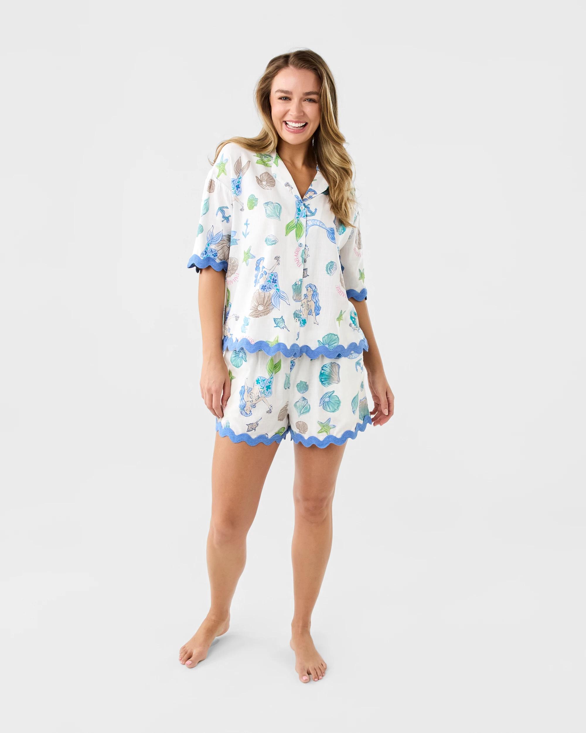 9 Short Sleeve Cotton Rick Rack Pyjama Set Under Sea, 9 of 9