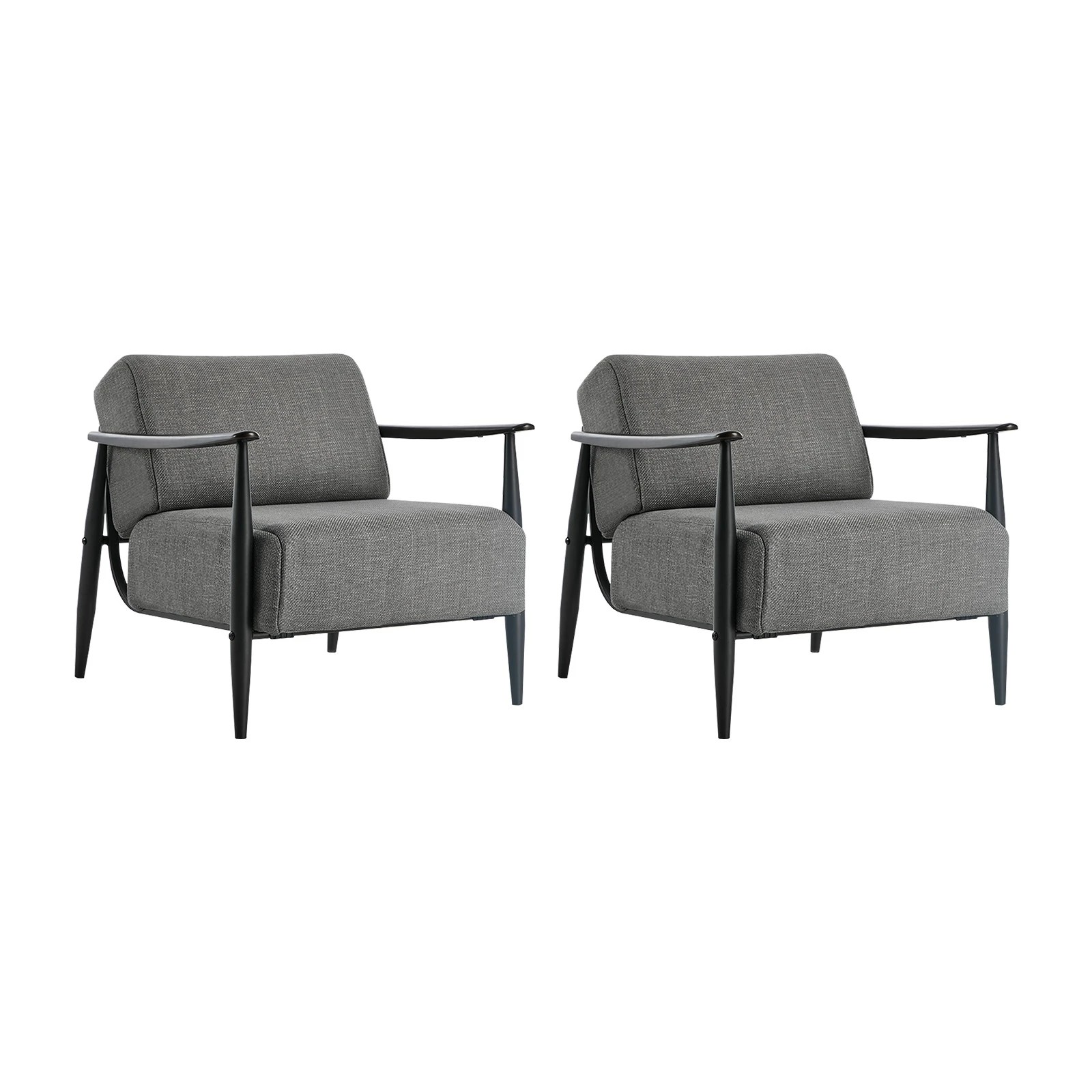 1 Oikiture 2x Wooden Armchair Lounge Sofa Chair Fabric Accent Armchairs - Grey, 1 of 8