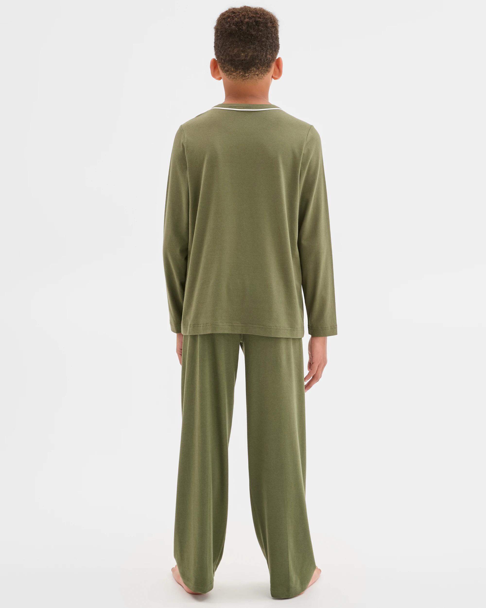 4 Target Kids Bamboo Older Boys Long Sleeve and Pants Pyjama Set KHAKI SOLID, 4 of 7