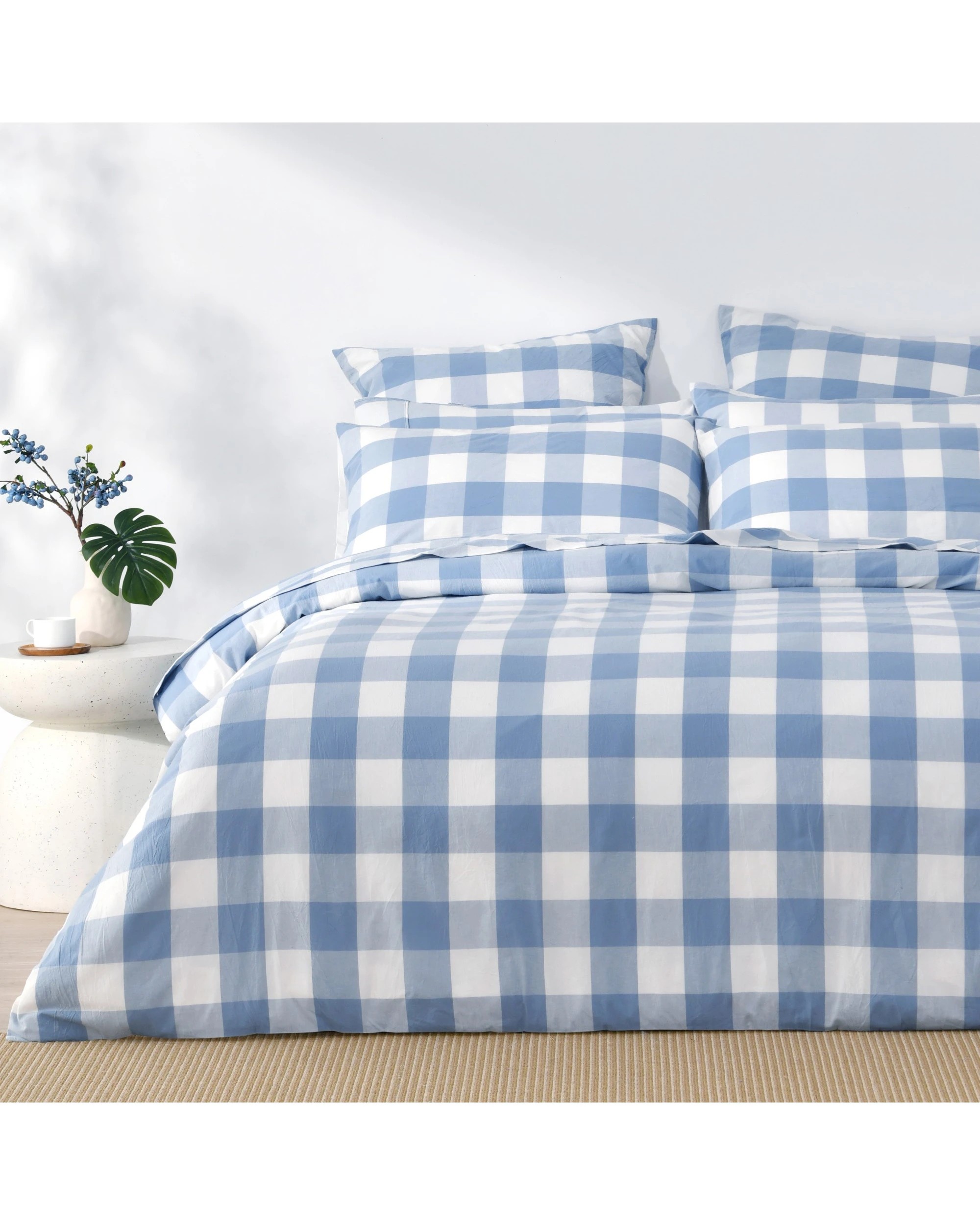 1 Dreamaker Remy Yarn Dyed Washed Cotton Checkered Quilted Cover Set - Queen Bed - Cornflower, 1 of 7